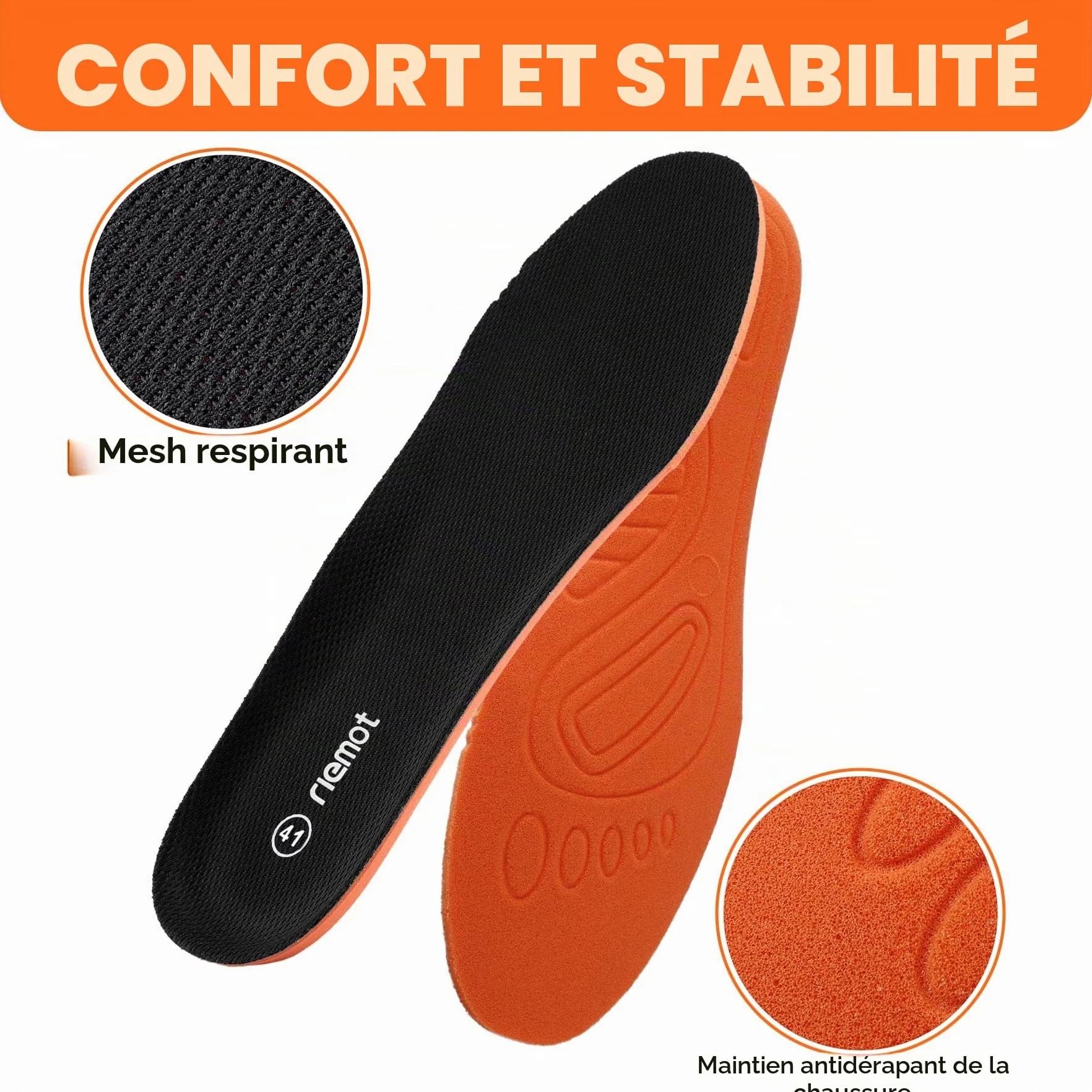 riemot Semelles Chaussures Confort à Mémoire de Forme, Absorption des Chocs, Anti-Odeur EU 36-46