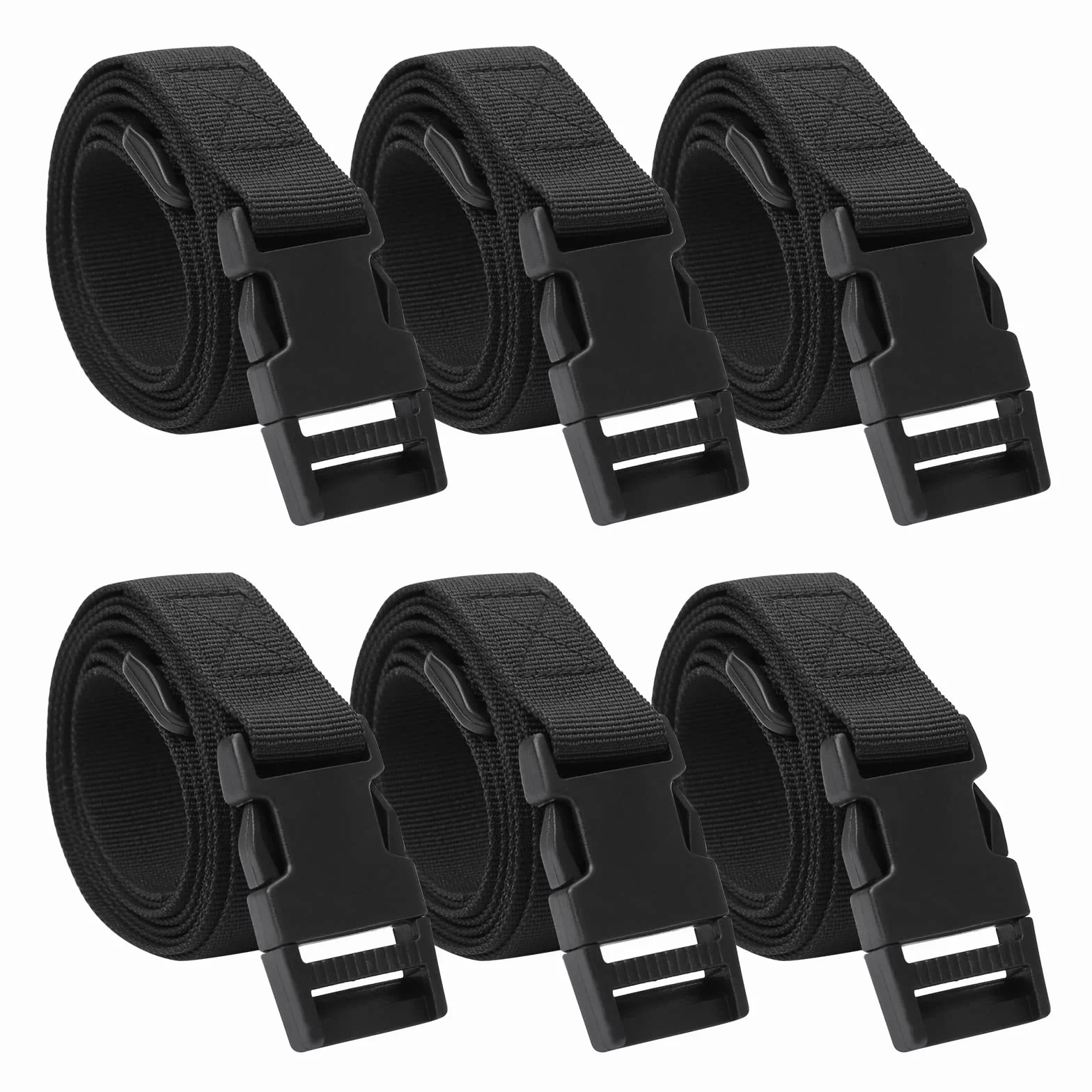 Sangles réglables en nylon pour bagages, 2,5 x 150 cm, noir, lot de 6