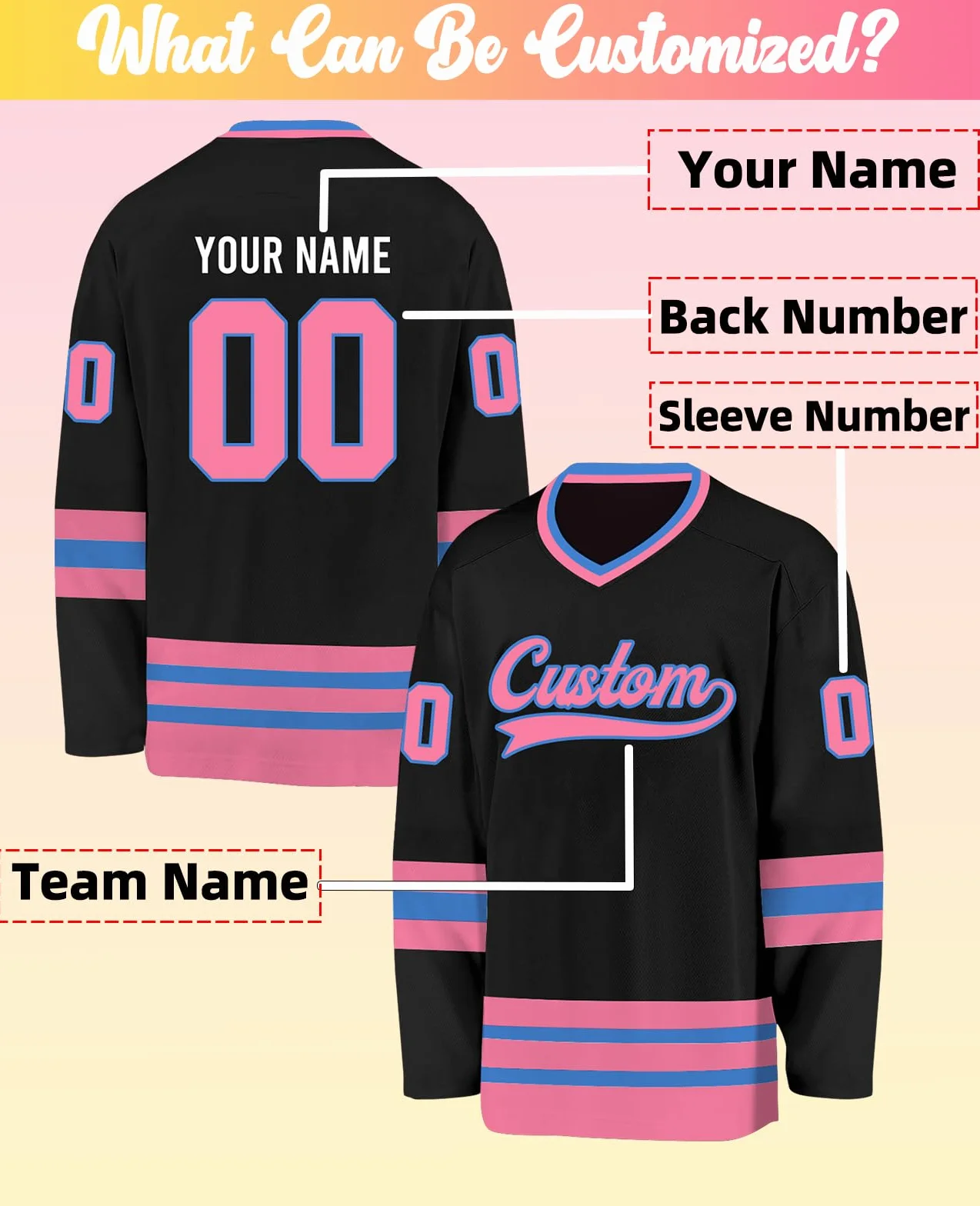 Maillot Hockey Personnalisé Chemise Hockey Glace avec Logo Prénom Numéro Sport Manches Longues Homme Femme S-3XL