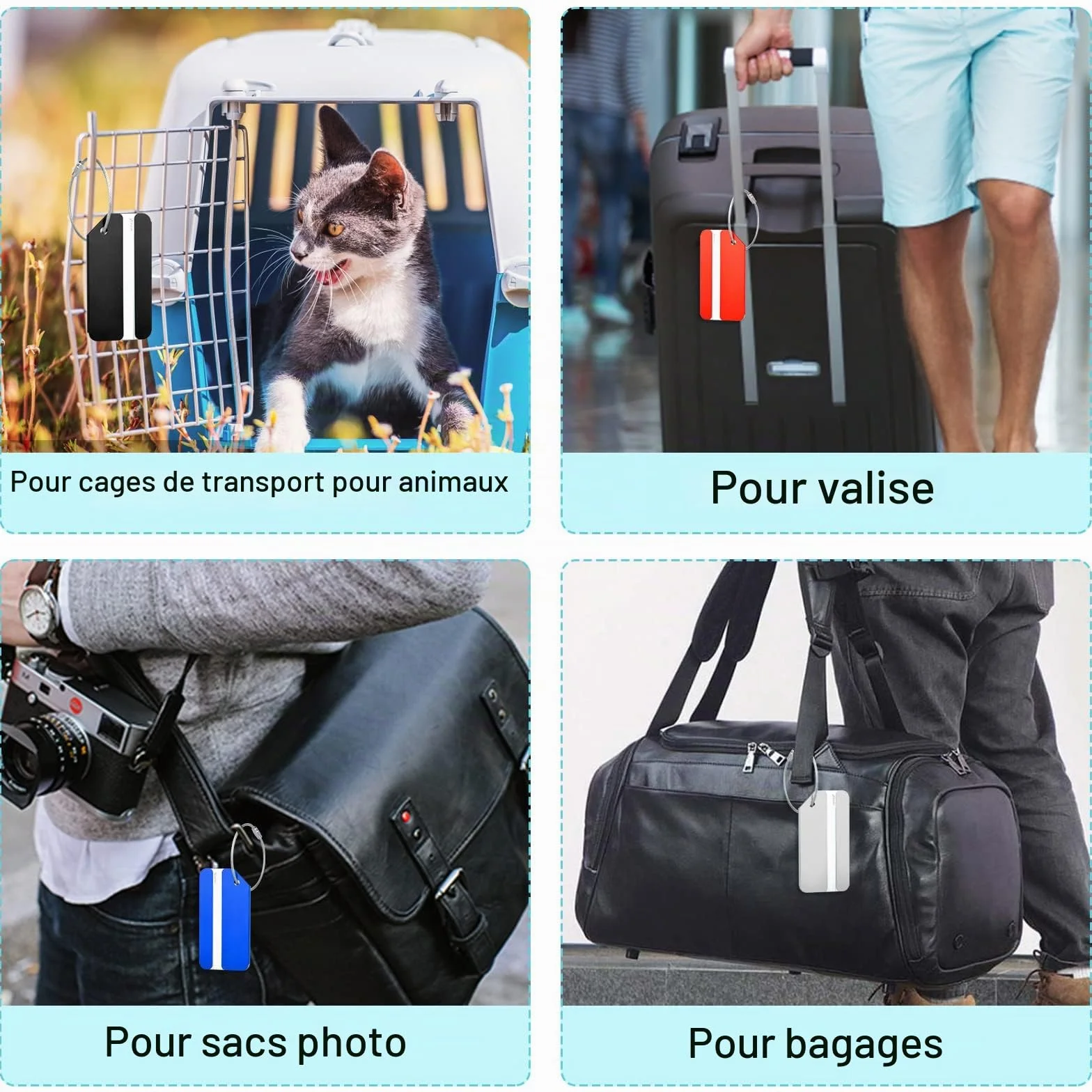 Étiquette Bagage en Alliage d'aluminium 6 Pièces avec Corde Acier Inoxydable Porte-nom pour Valise