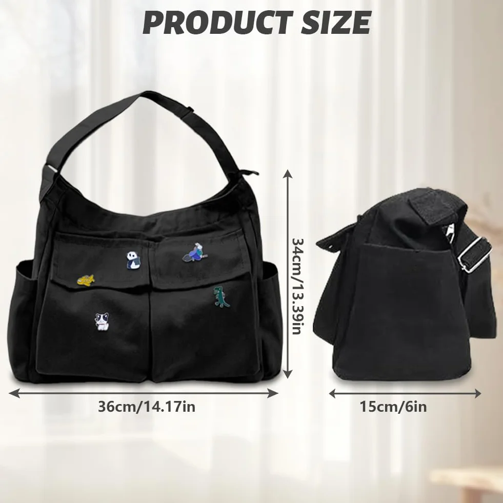 Sac à Bandoulière Rétro Grand Multi-poches pour Voyage Travail École