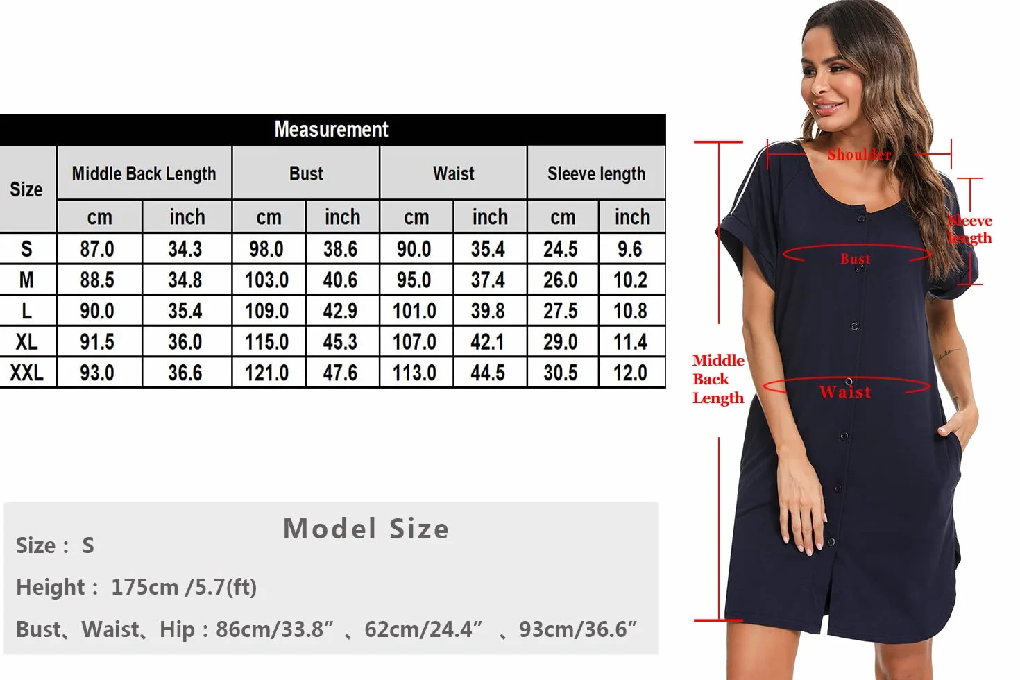iClosam Chemise de Nuit Maternité Femme Coton Robe Allaitement Con Bouton Pyjama Manche Courte Nuisette Enceinte Devant Ouvert S-XXL