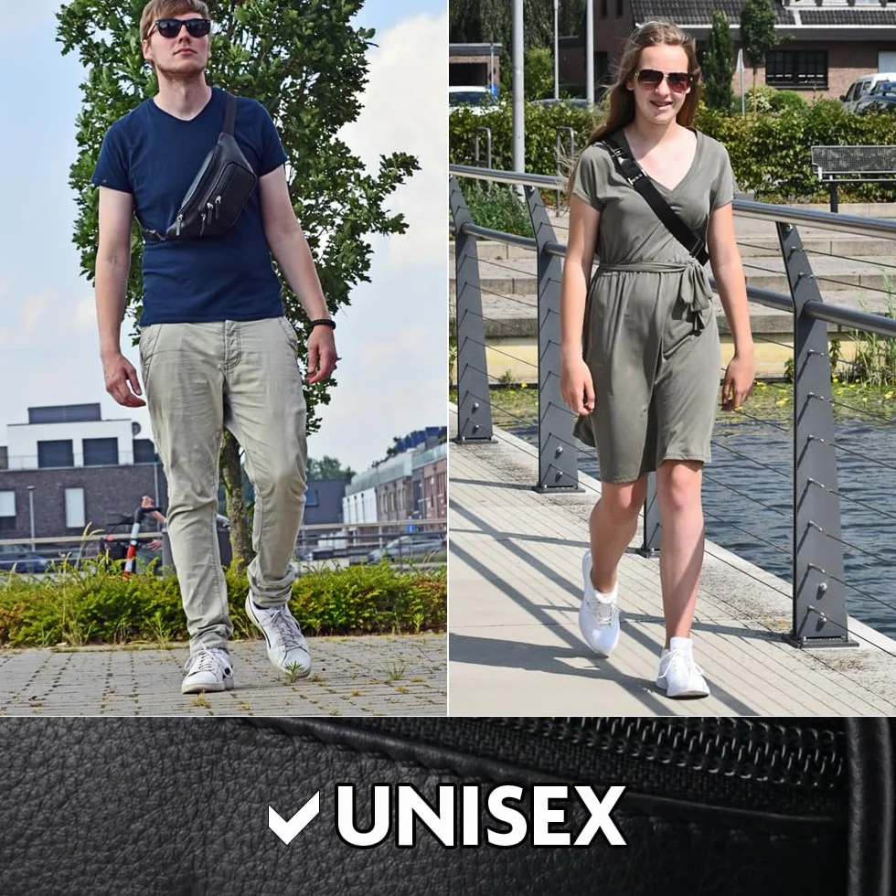 Sac Banane en Cuir Véritable pour Homme et Femme, Noir et Marron