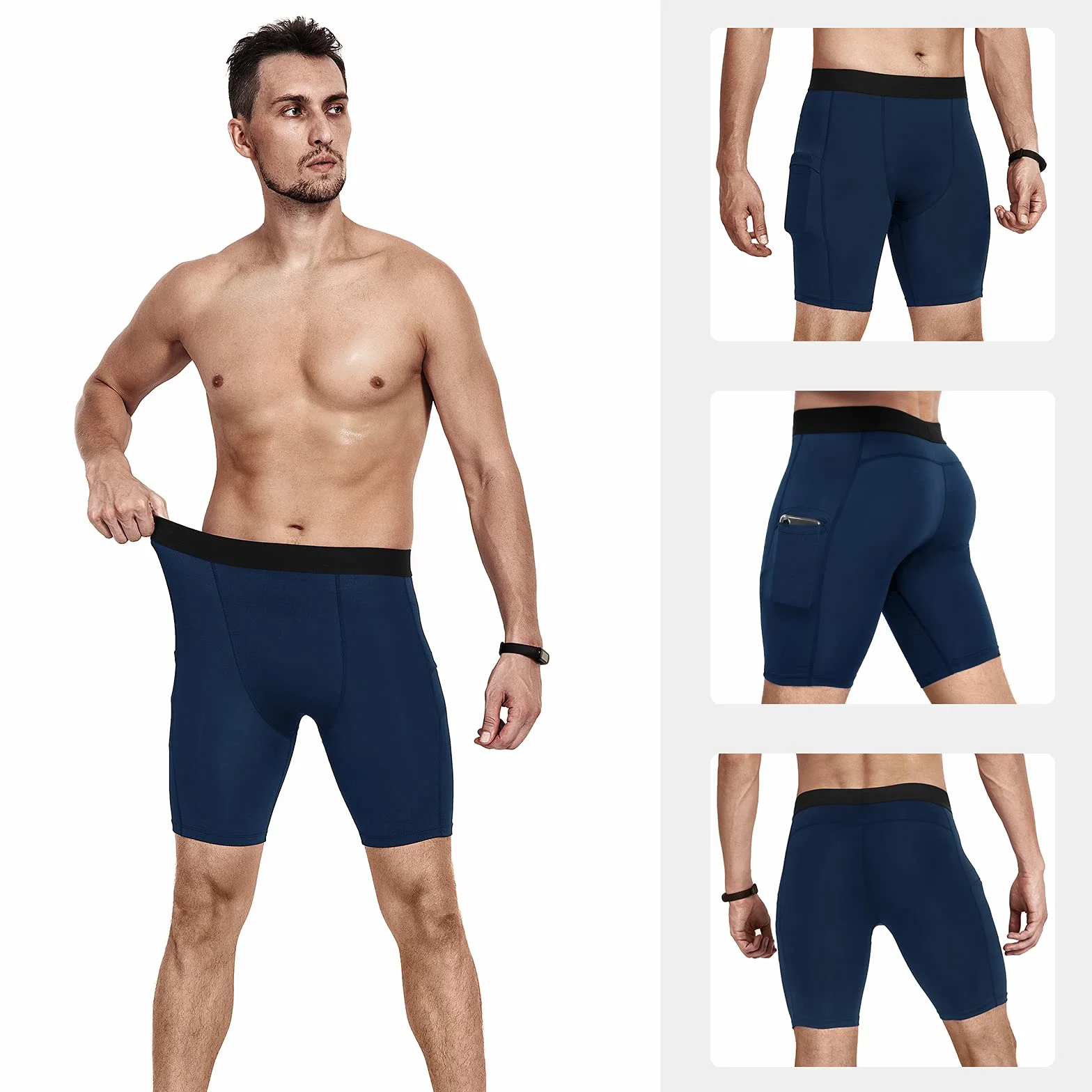 Niksa Lot de 3 Shorts de Compression pour Hommes à Séchage Rapide avec Poches