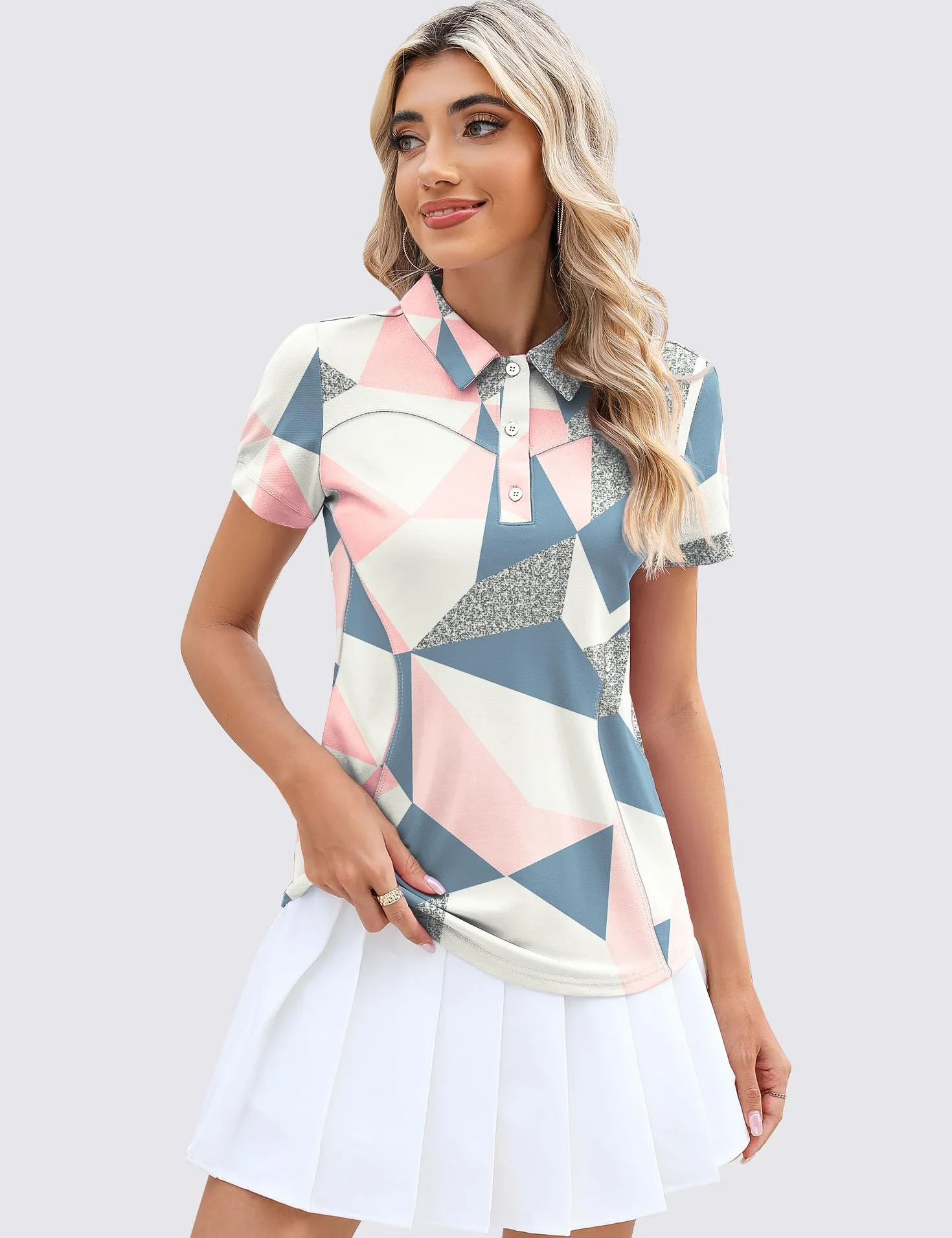IECCP Polo de golf à manches courtes pour femme, coton léger anti-humidité, haut de tennis décontracté 3 boutons