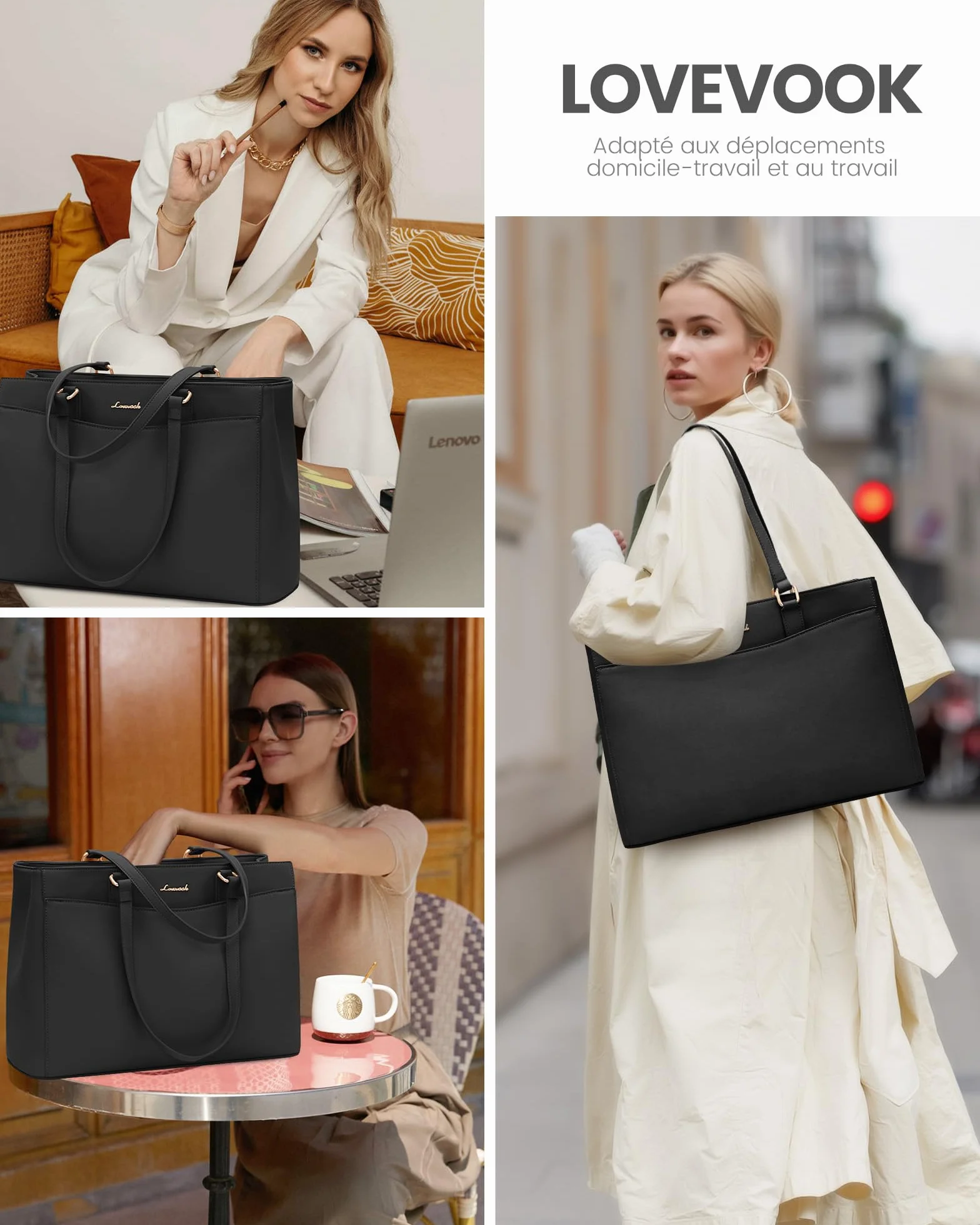 LOVEVOOK Sac Cabas Femme, Grande Sac Ordinateur Portable Imperméable, PU Cuir