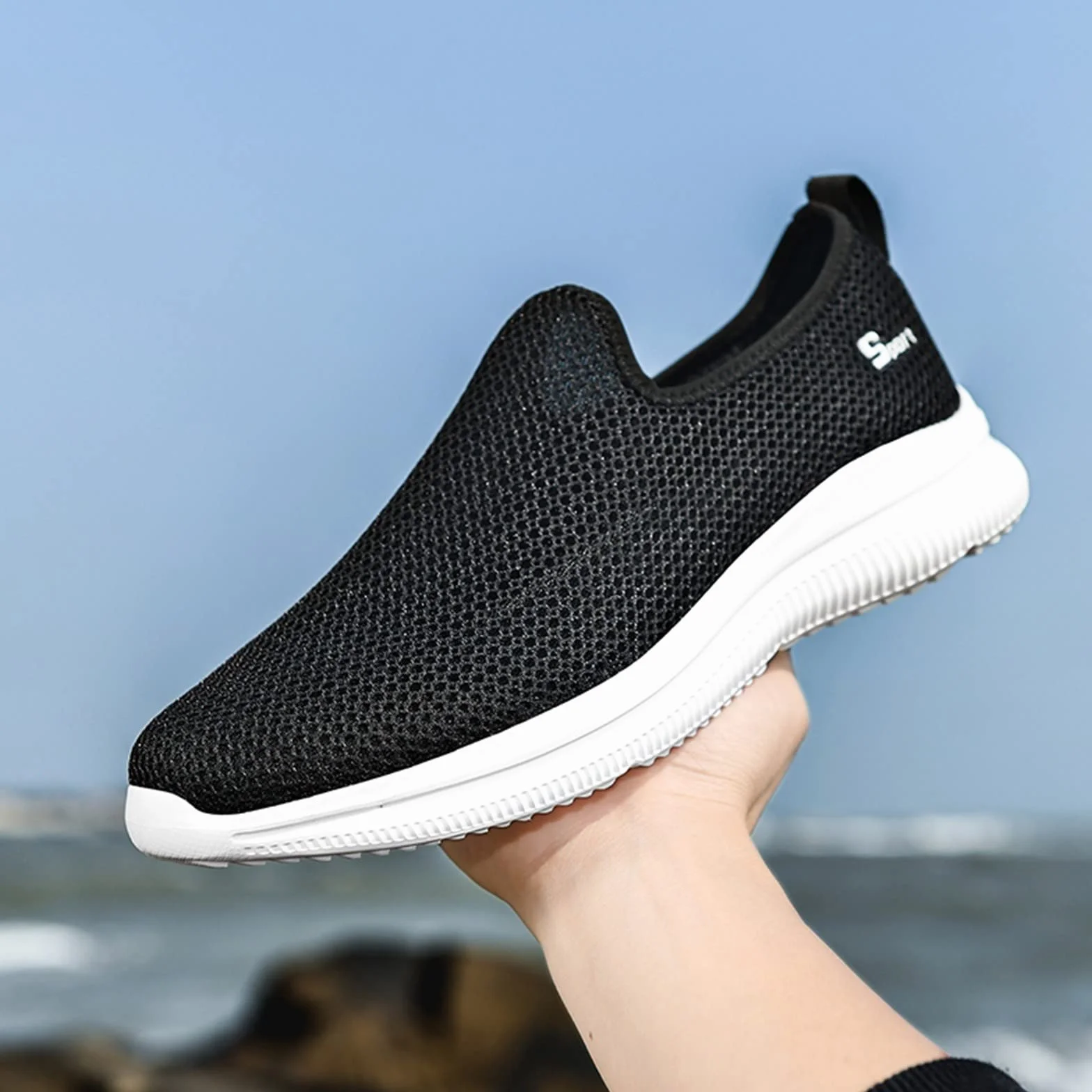 Baskets sans lacets pour homme chaussures été maille légères respirantes confortables