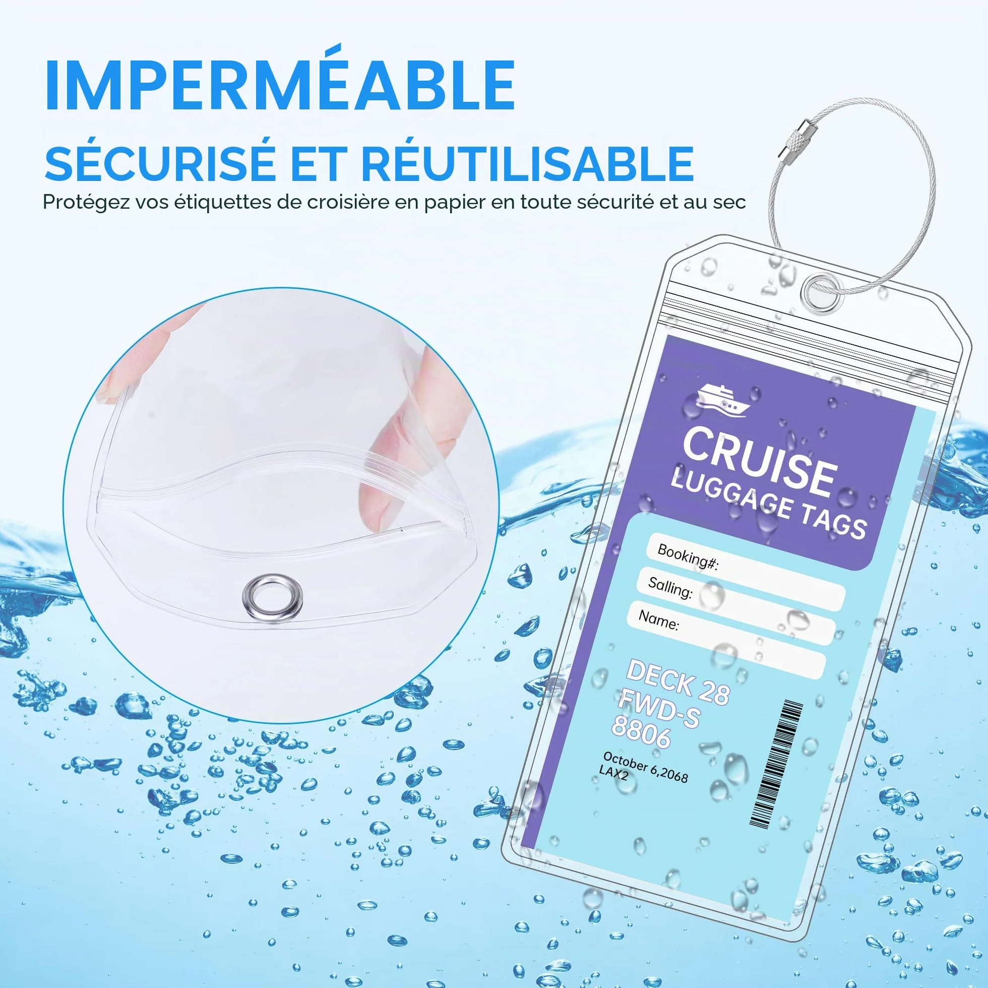 Teskyer 8 Pièces Porte Étiquette Bagage Imperméable Zip Seal Boucles Acier 18,5x8,5cm