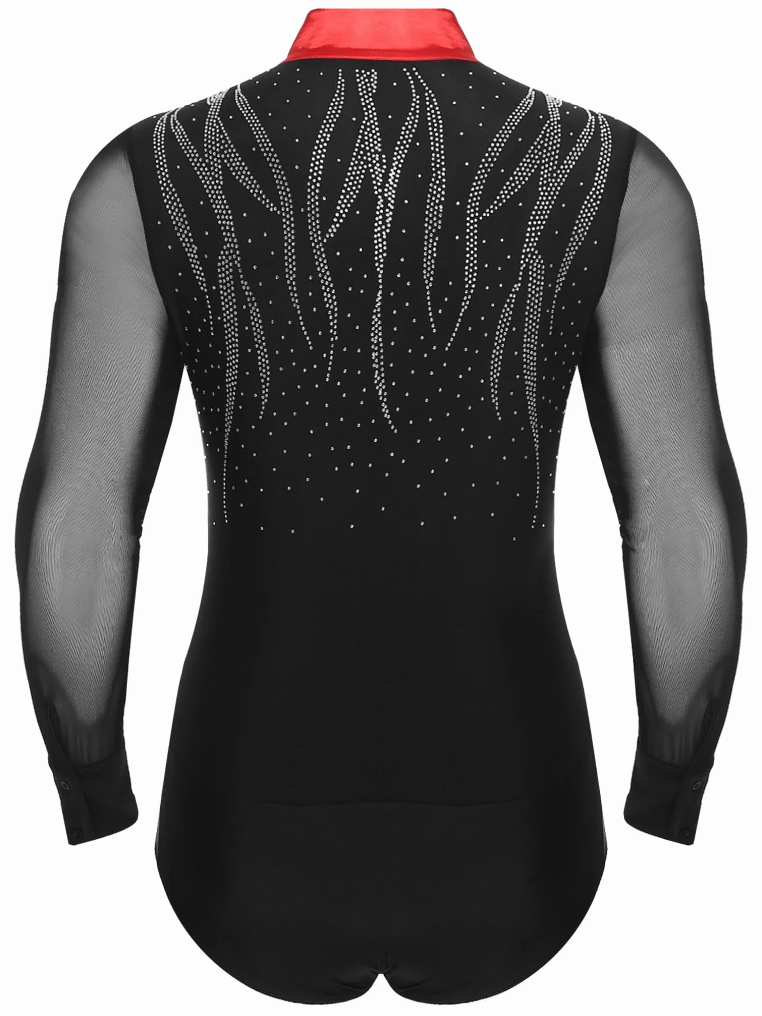 Justaucorps de Gymnastique Homme Strass Bodysuit Manches Longues Leotard Danse Ballet Combinaison Patinage Artistique