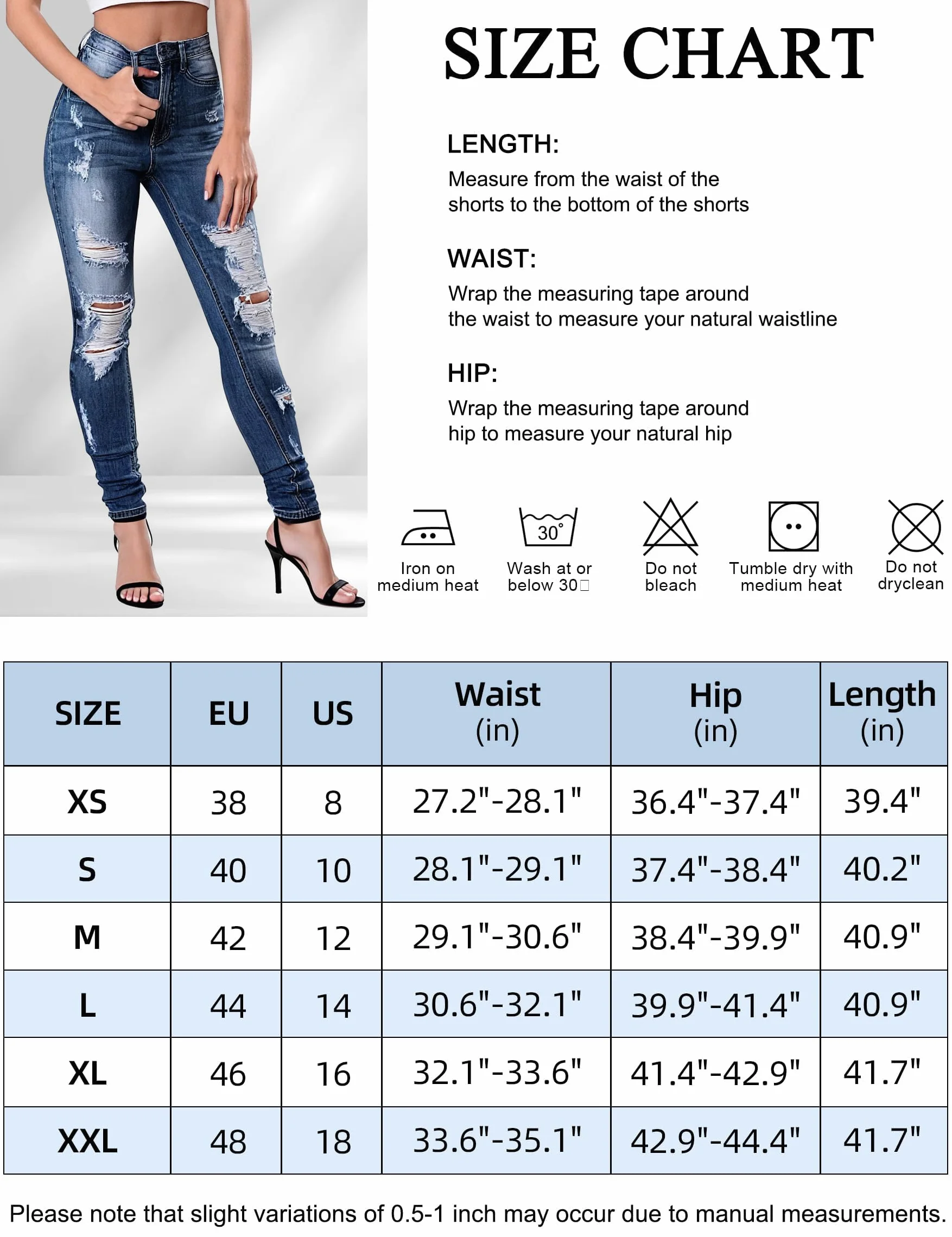 Fengbay Jean Skinny Femme, Taille Haute Extensible Mode Slim Pantalon Stretch Jeans Déchirés Slim Fit Denim Pants