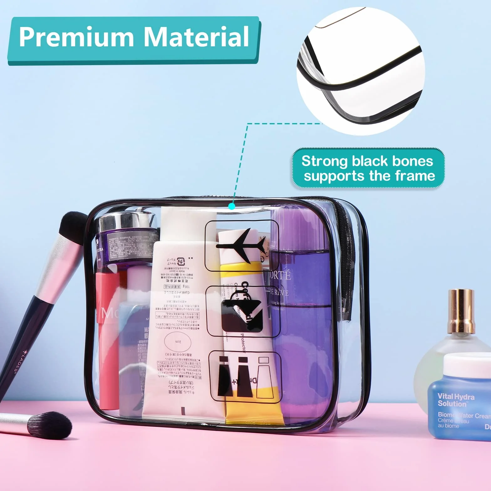 Oderra Trousse de Toilette Transparente, Kit Voyage Avion pour Transport de Liquide