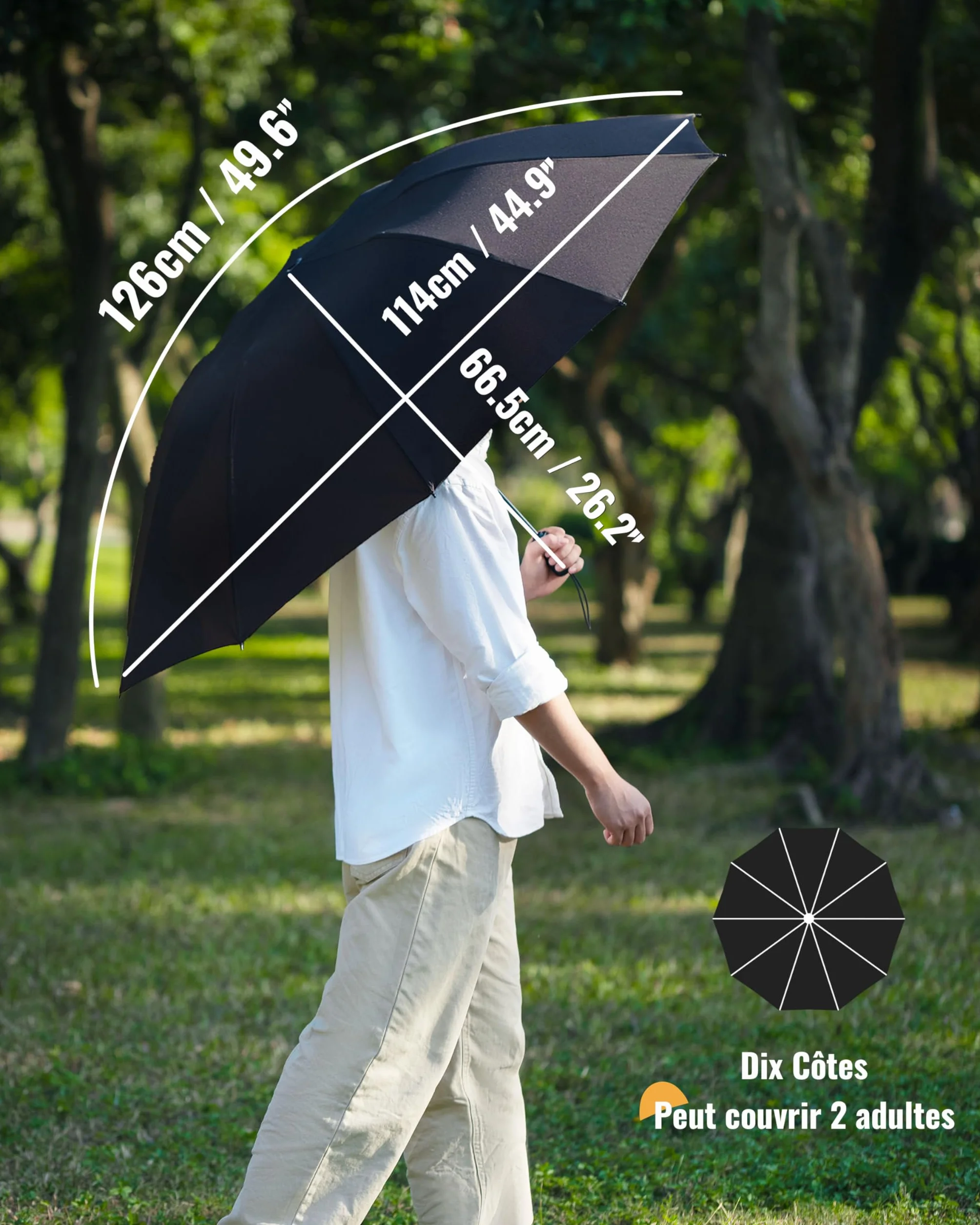 Parapluie Pliant Inversé Homme XXL Automatique 210T 10 Sections Anti Tempête