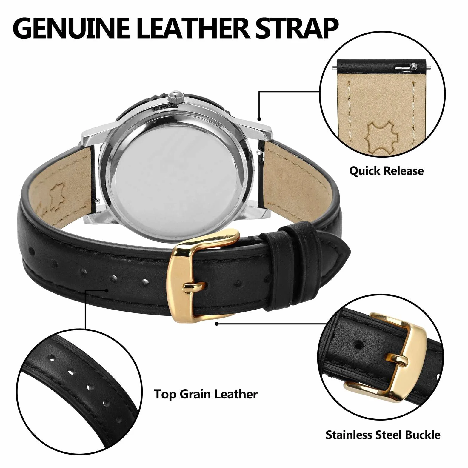 BISONSTRAP Bracelet de Montre en Cuir Dégagement Rapide Compatible 12-20mm