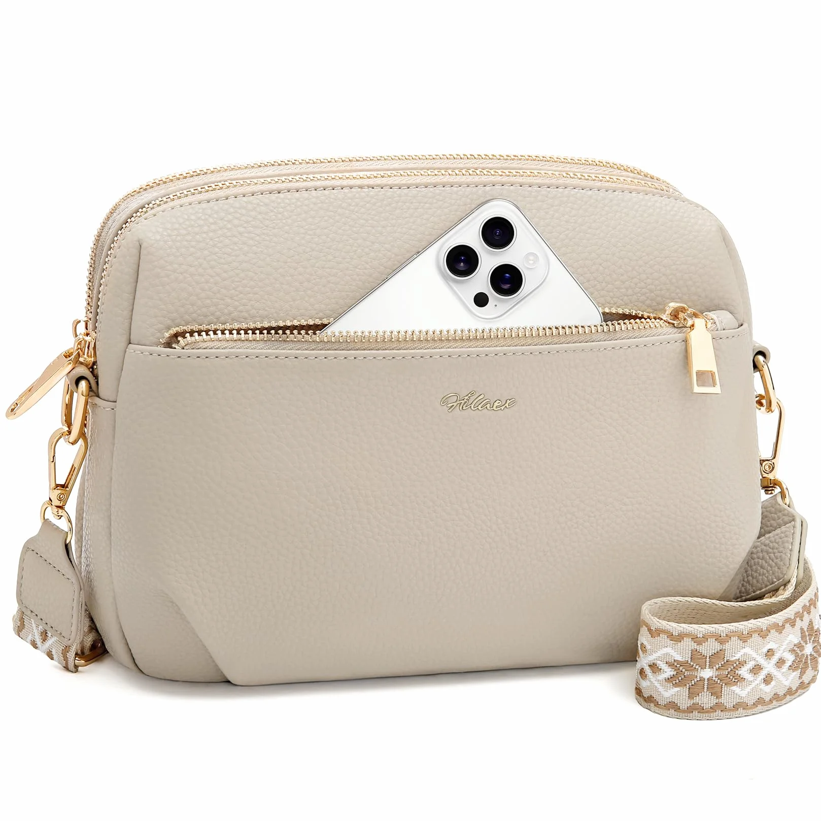 Sac à Main Femme Bandoulière Antivol RFID 4 Compartiments Sangle Réglable Amovible