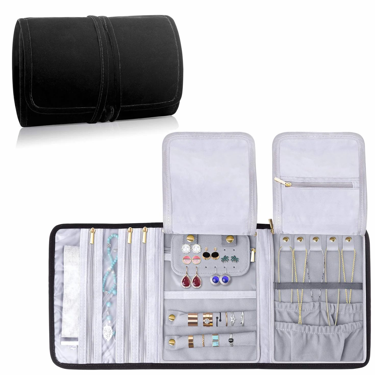 Teamoy Trousse Rouleau à Bijoux de Voyage, Organisateur Multifonctionnel pour Bijoux
