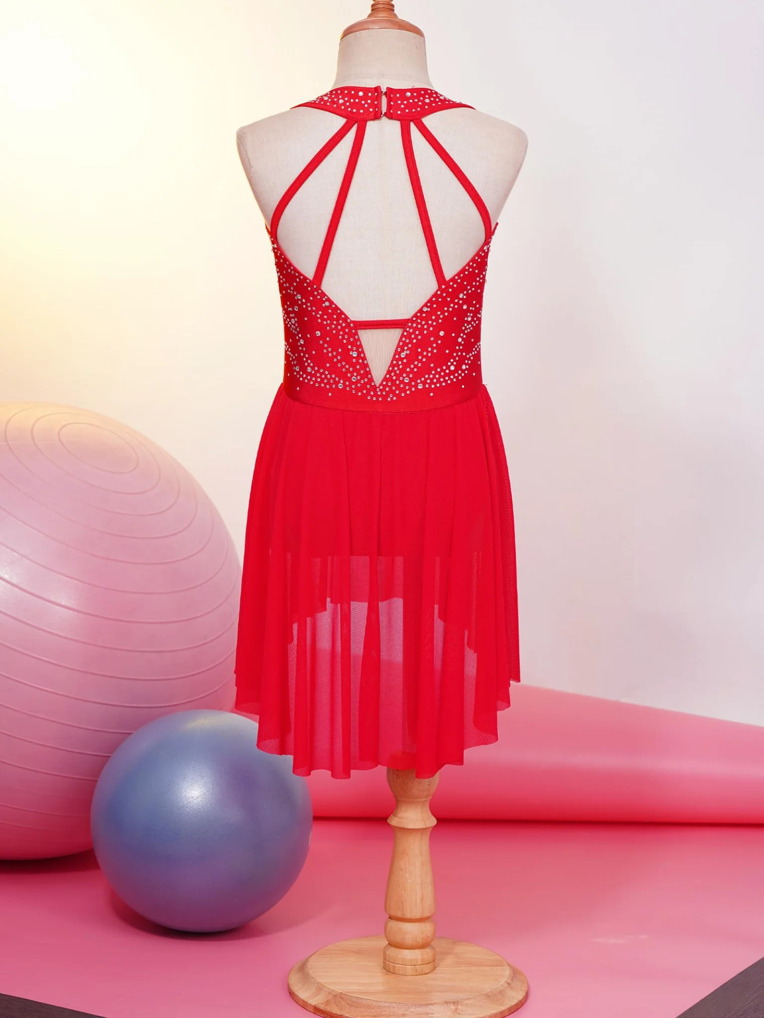 Robe Patinage Artistique Strass Justaucorps sans Manches Danse Enfant Fille