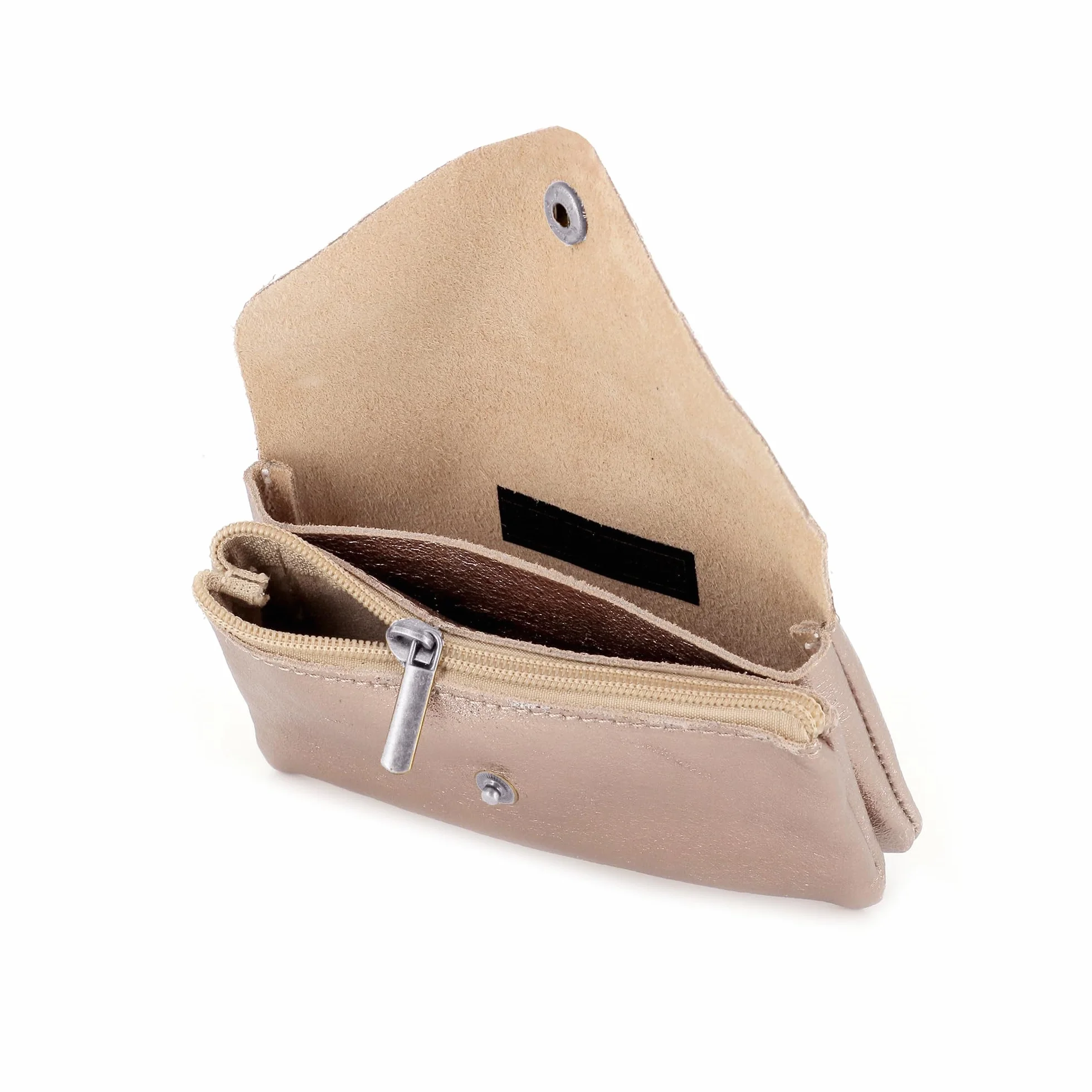 Petit Porte-Monnaie Femme Cuir Irisé Or Rosé Court Mini Portefeuille Fin Italien Brillant Rabat Format Enveloppe Léger Pratique