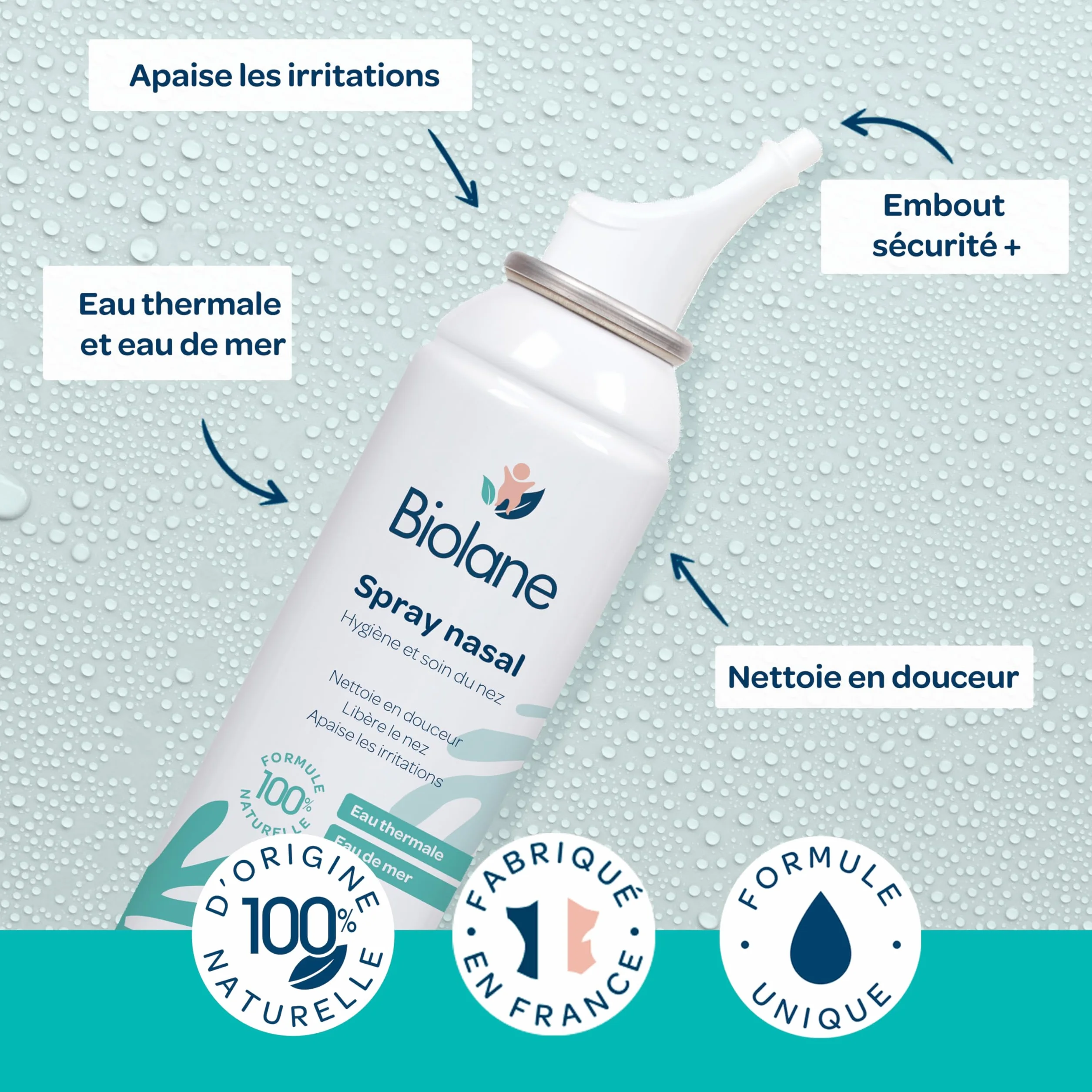 BIOLANE Spray Nasal Eau de Mer thermale Bébé Hygiène et Soin du nez 100% Naturelle Dès 6 mois Fabriqué en France