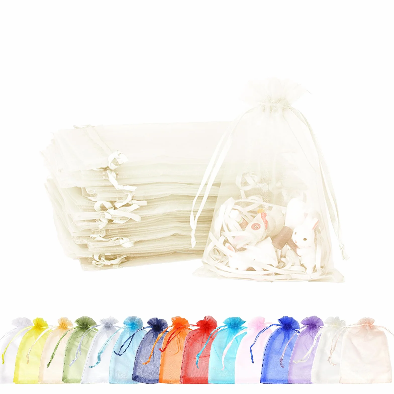Sac Organza Blanc Ivoire 9x12cm Pochette Cadeau Cordon Serrage 100 Pièces