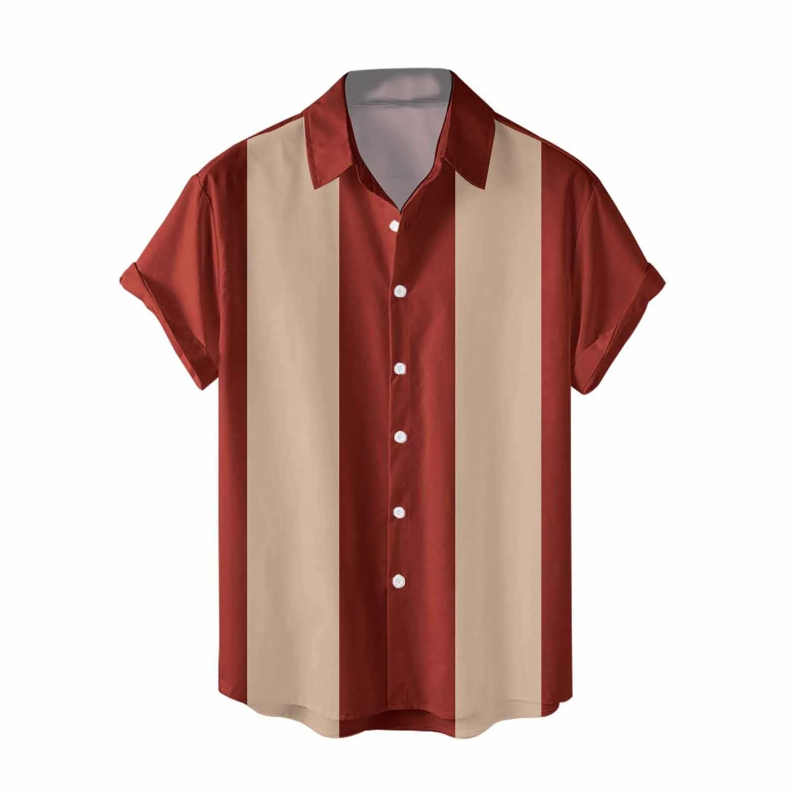 Chemise de Bowling Homme Rockabilly Classique Manches Courtes Bicolore rayée Boutonnée Coupe Droite