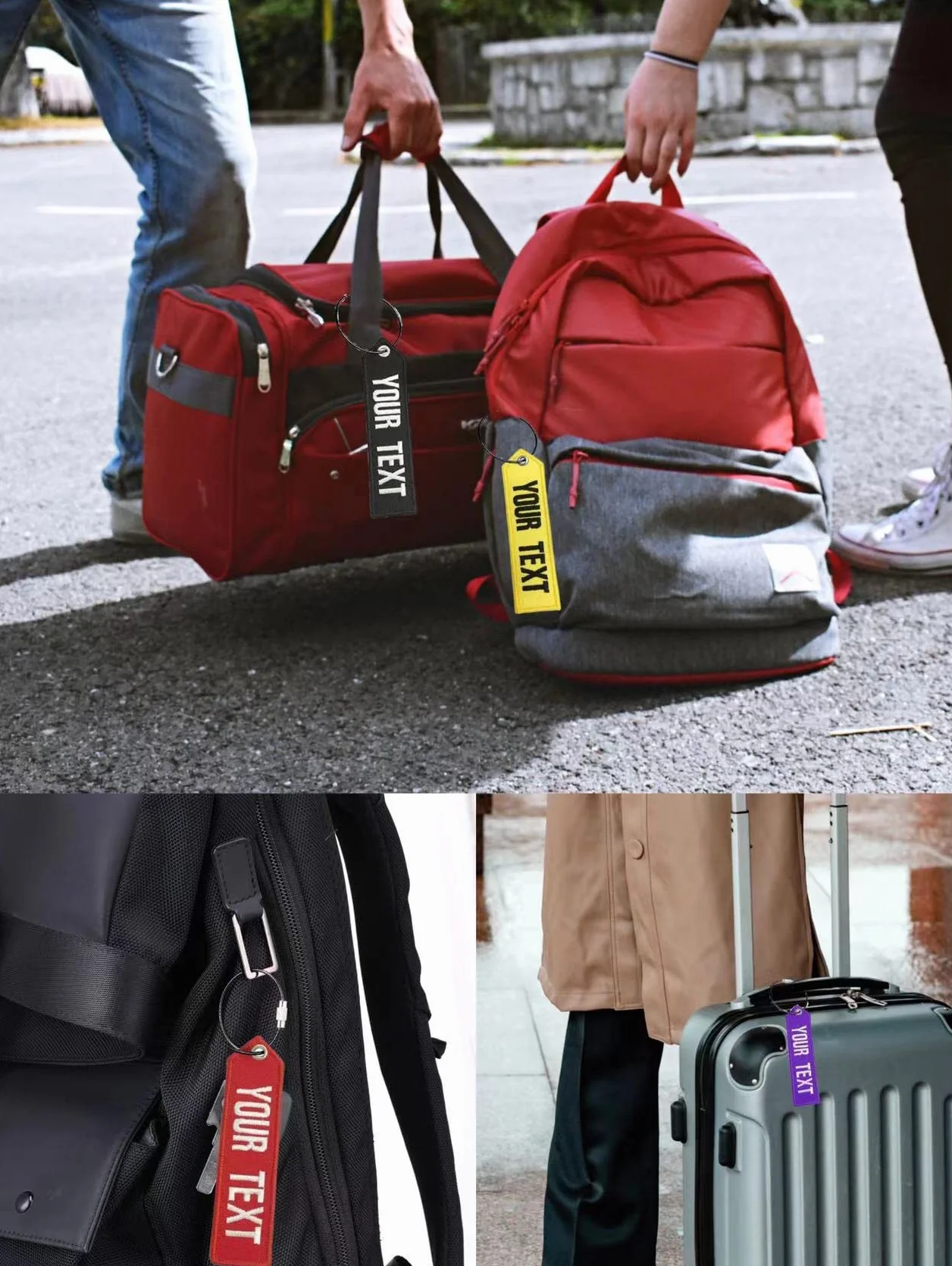 Étiquette de bagage personnalisée broderie double face avec porte-clés en acier inoxydable
