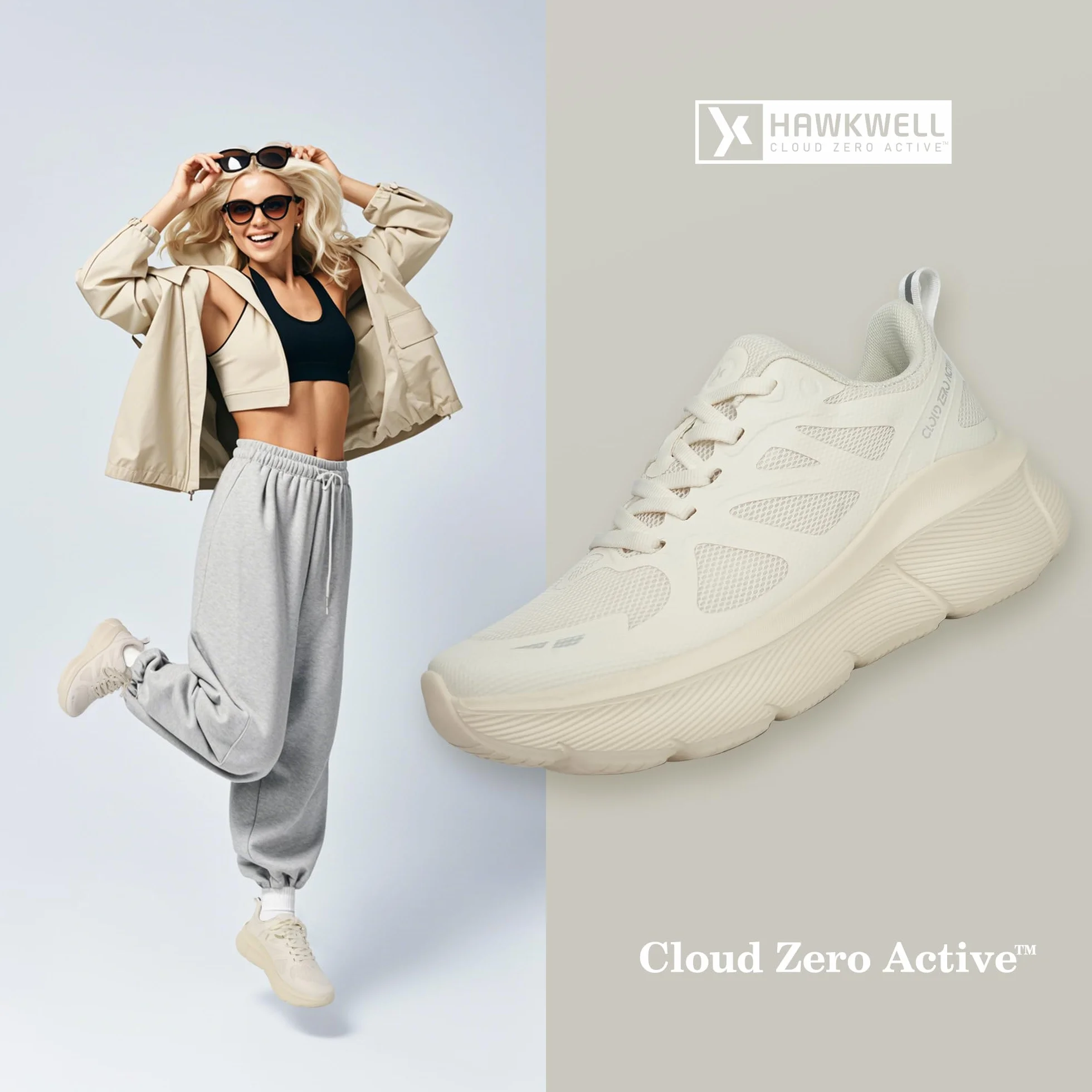 Hawkwell Cloud Zero Active Chaussures de marche et de tennis pour femme rembourrées respirantes antidérapantes