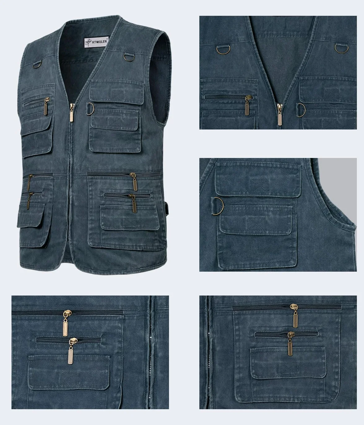 Gilet de Pêche Multi-Poches Veste sans Manches pour Photographe Chasse Plein Air