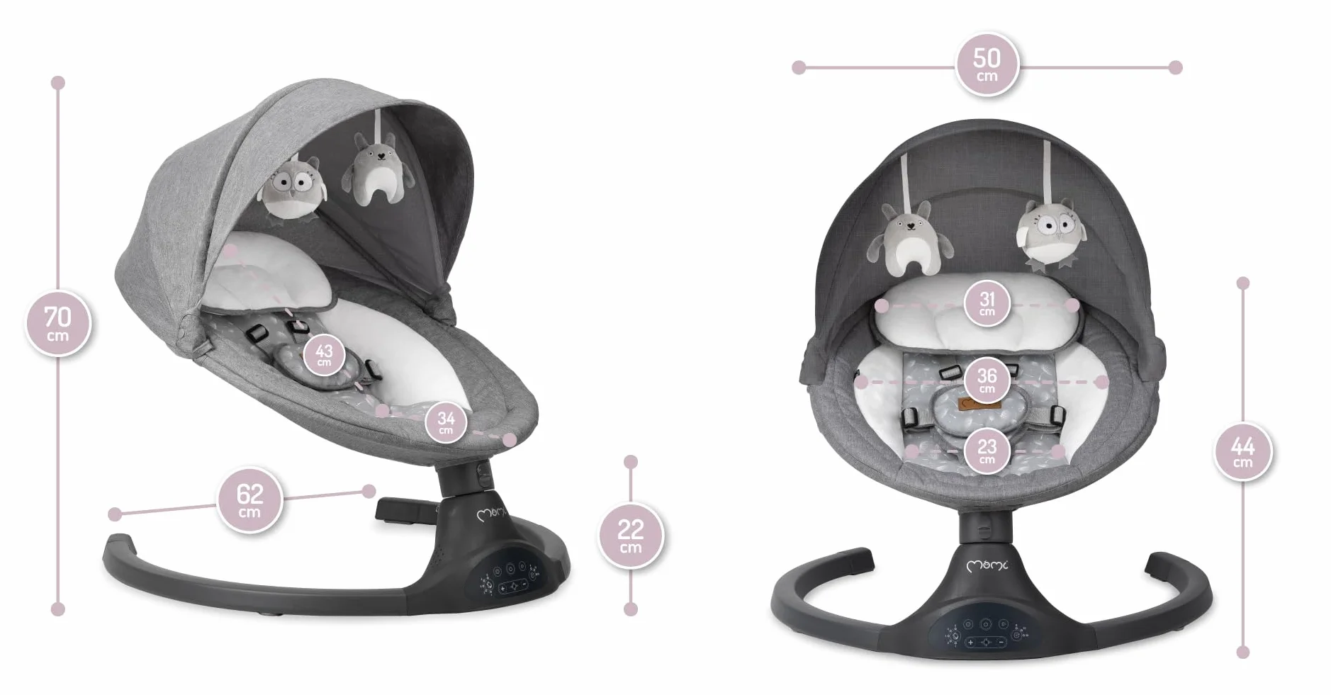 MoMi KENANI Transat balancelle pliable 9 kg télécommande Bluetooth harnais 5 points pare-soleil moustiquaire