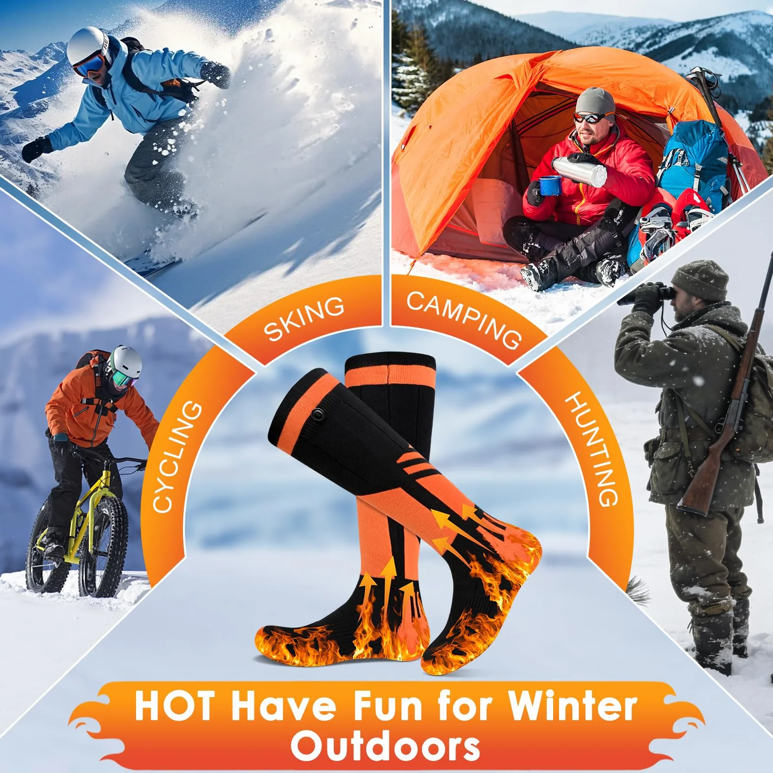 Chaussettes chauffantes rechargeables 5000 mAh homme femme ski camping télécommande application