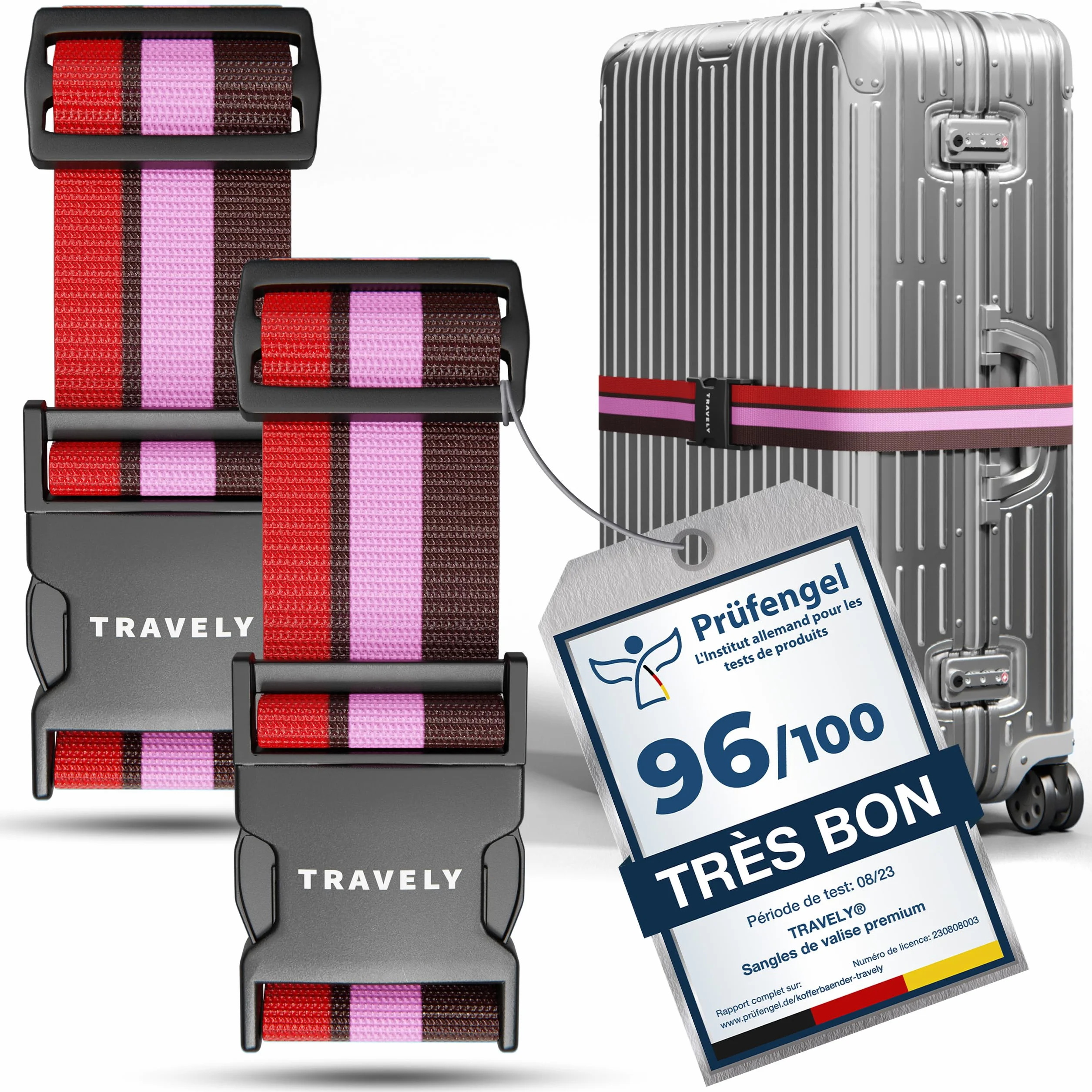 Sangles de valise Travely Lot de 2 avec étiquettes à bagage multicolore