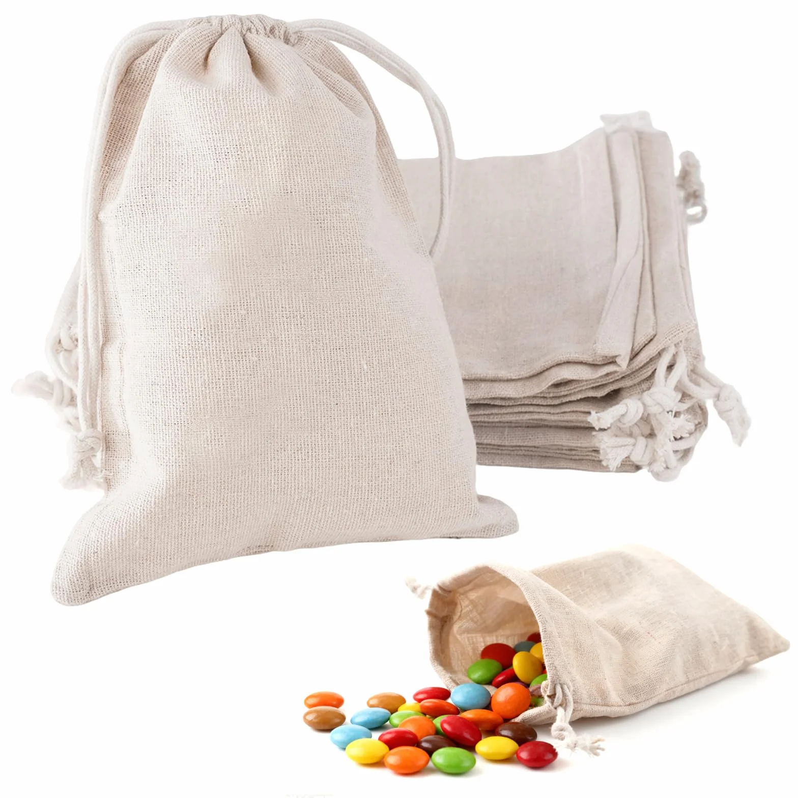 Sacs en Tissu avec Cordon Lot de 16, 15x20 cm, Sachets en Coton Lin Jute pour Cadeaux Mariages Noël