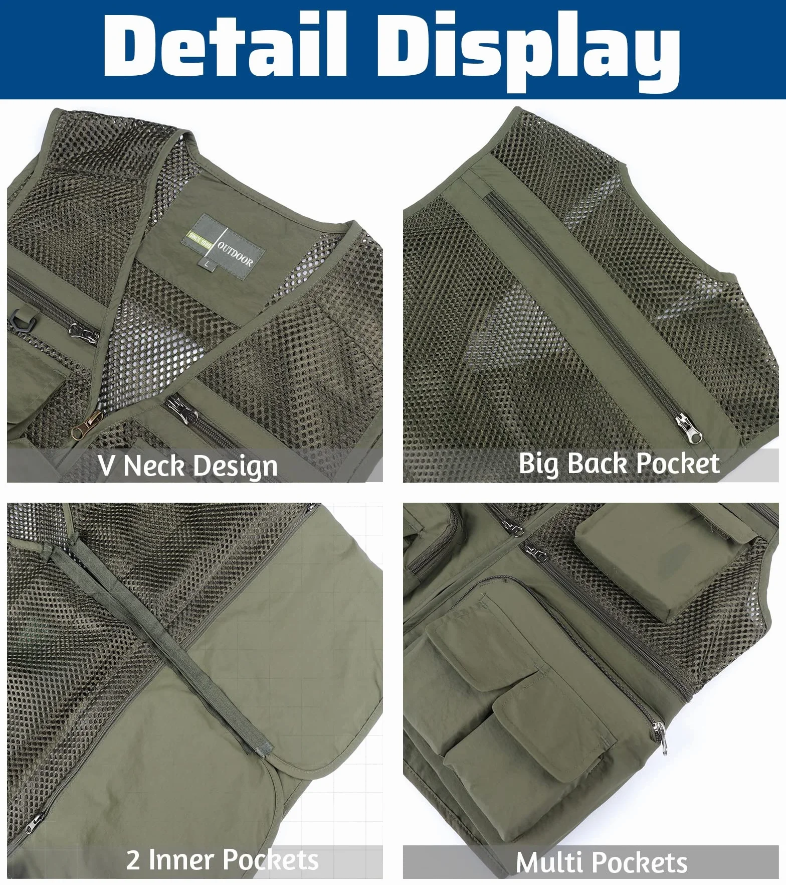 Gilet de Pêche en Maille Léger Respirant à Séchage Rapide Multi Poches