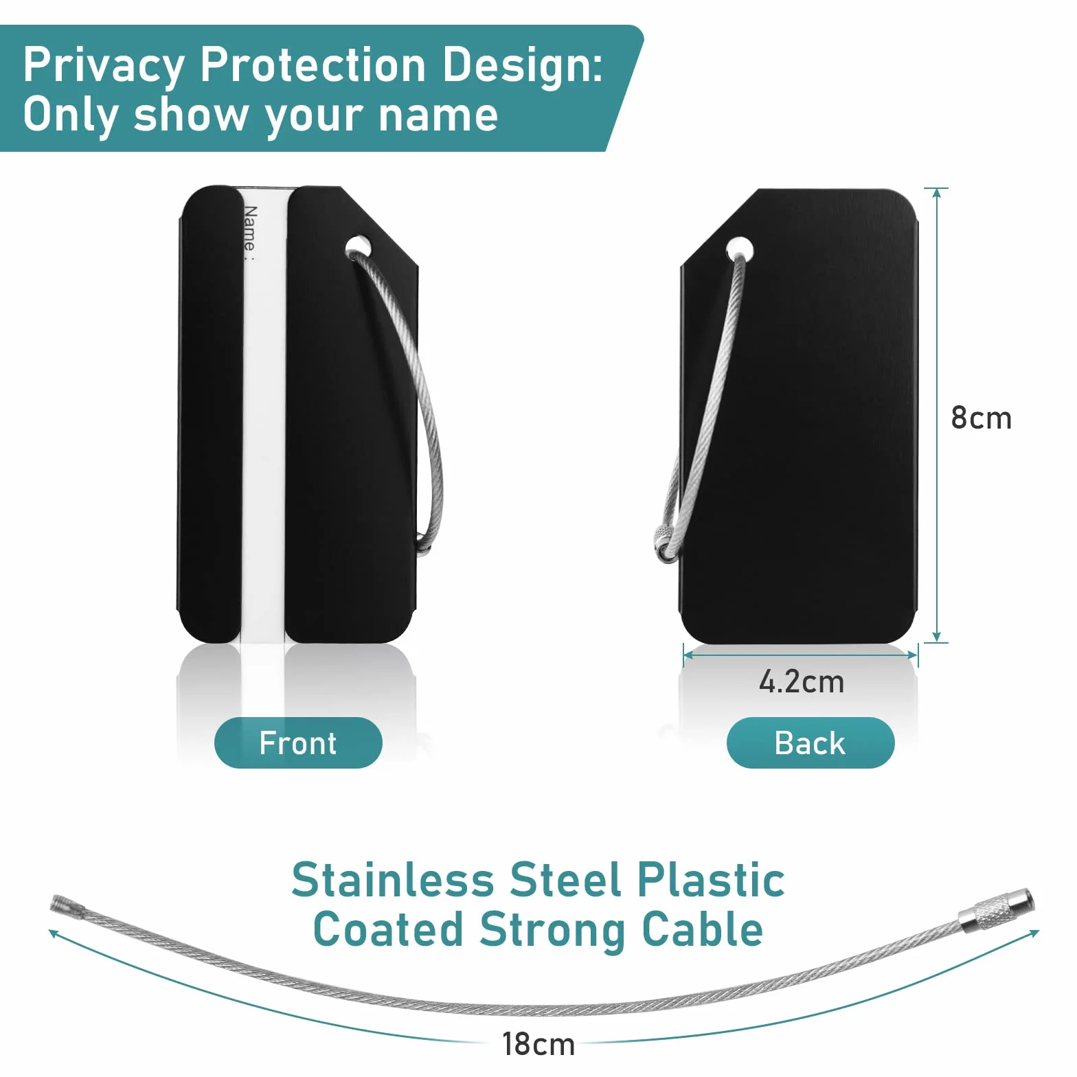Flintronic 2 Pièces Étiquette Bagage en Alliage d'aluminium avec Cordes en Acier Inoxydable