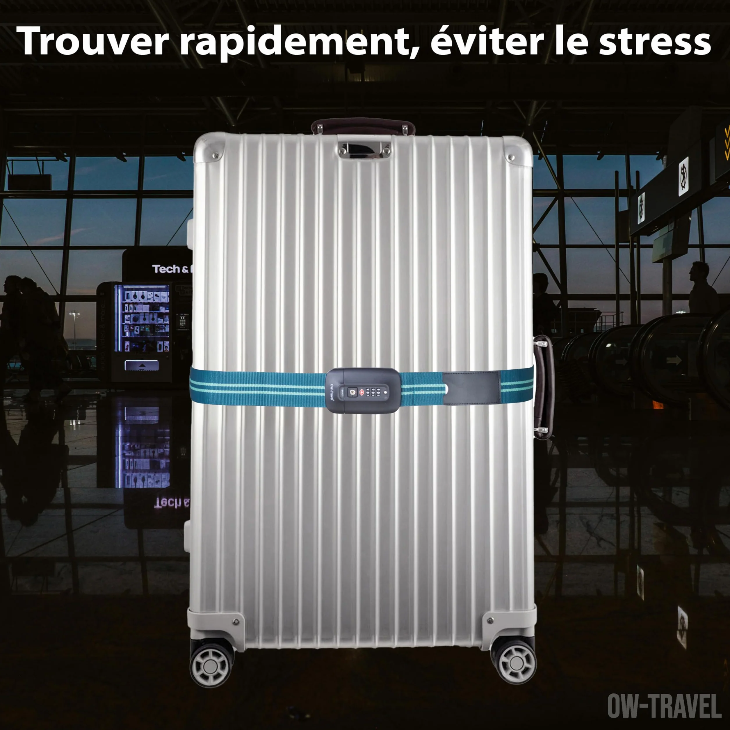 Sangle Valise Voyage TSA Bleue Verte Facile à Repérer avec Etiquette Ceinture Bagage Accessoires Avion
