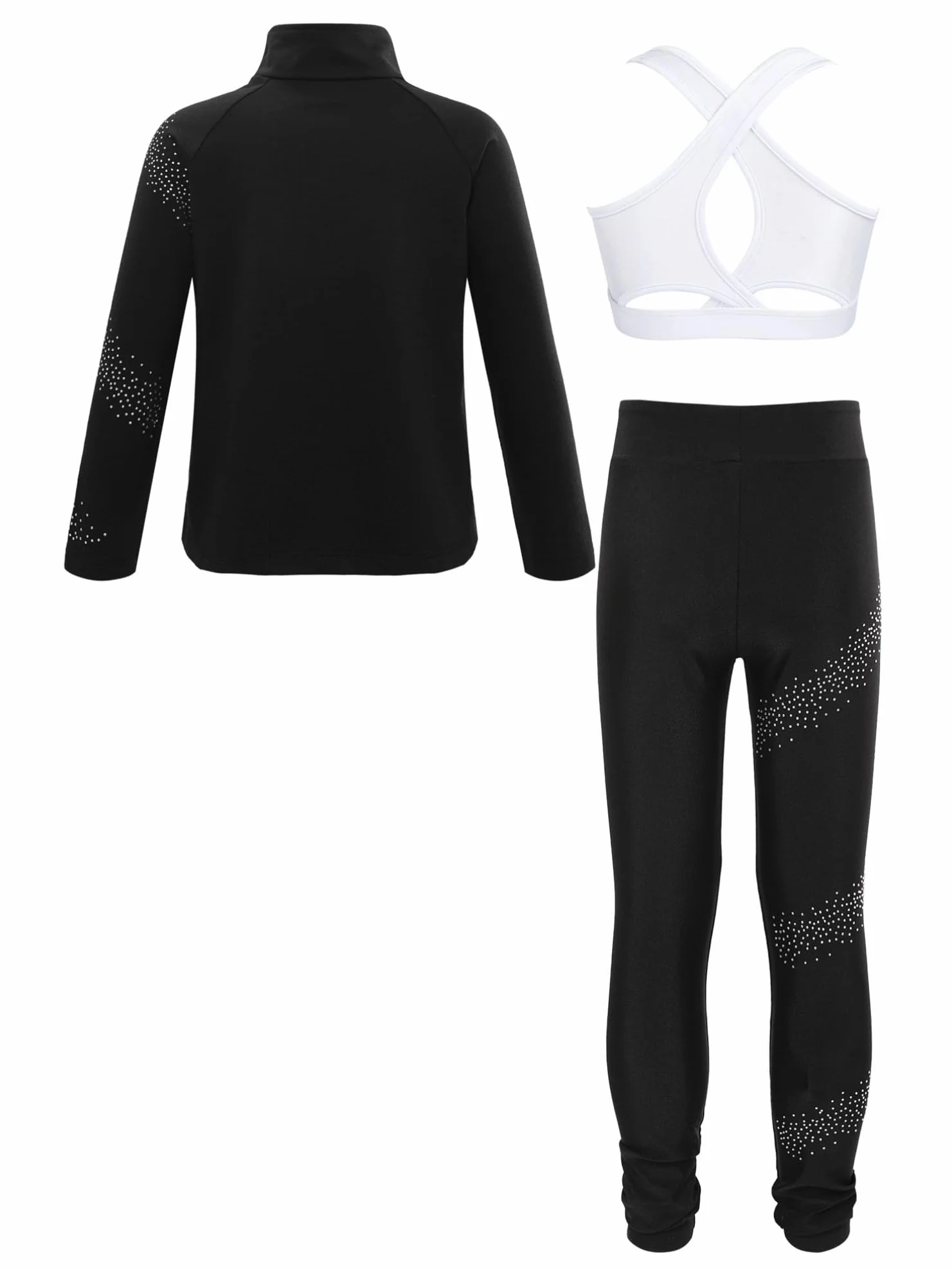 YiZYiF Ensemble Patinage Artistique Paillette Veste Manches Longues Débardeur Legging Justaucorps Gymnastique Costume 5-14 ans