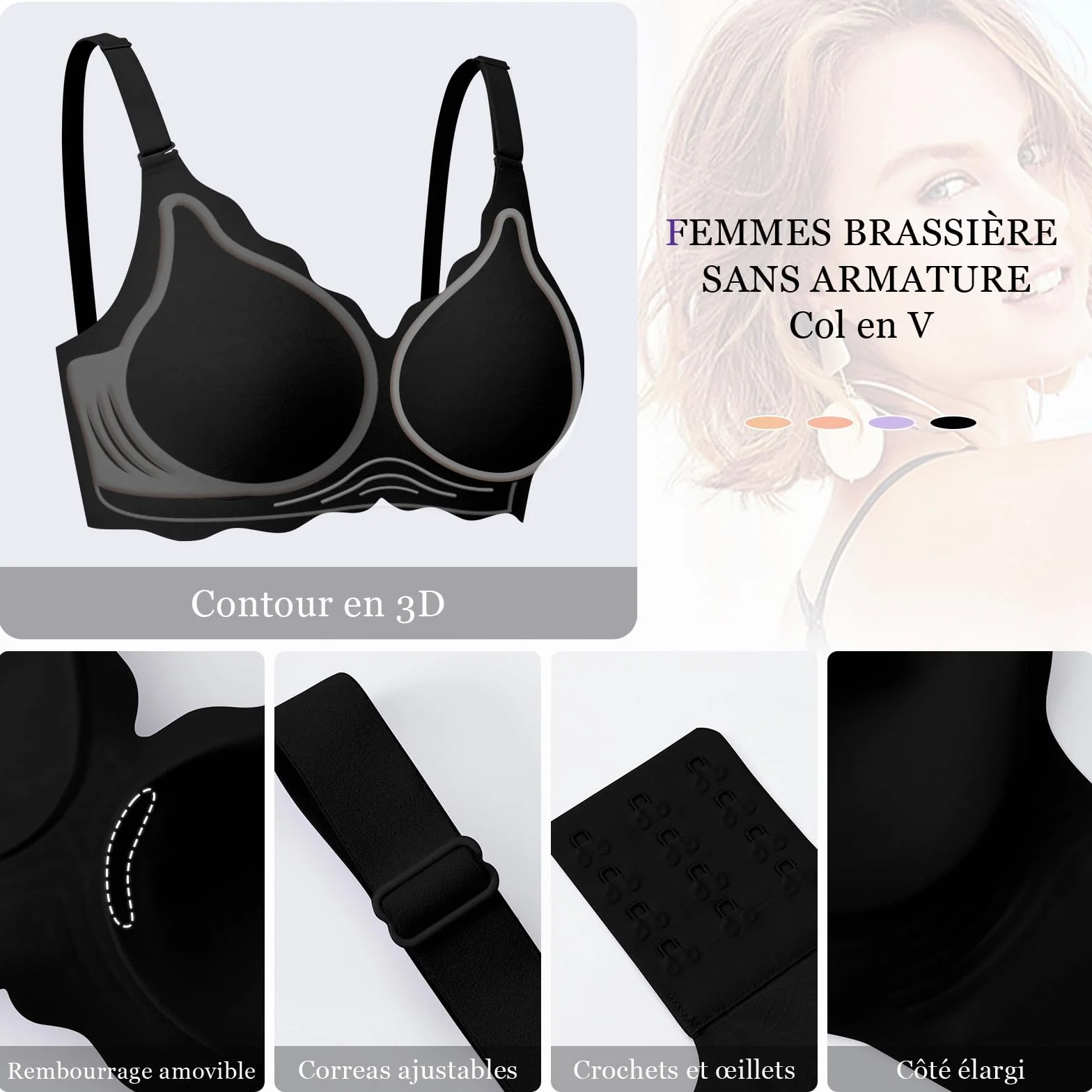 Ganado Soutien-Gorge Femme sans Armature Col en V Bralette avec Coussinets sans Coutures