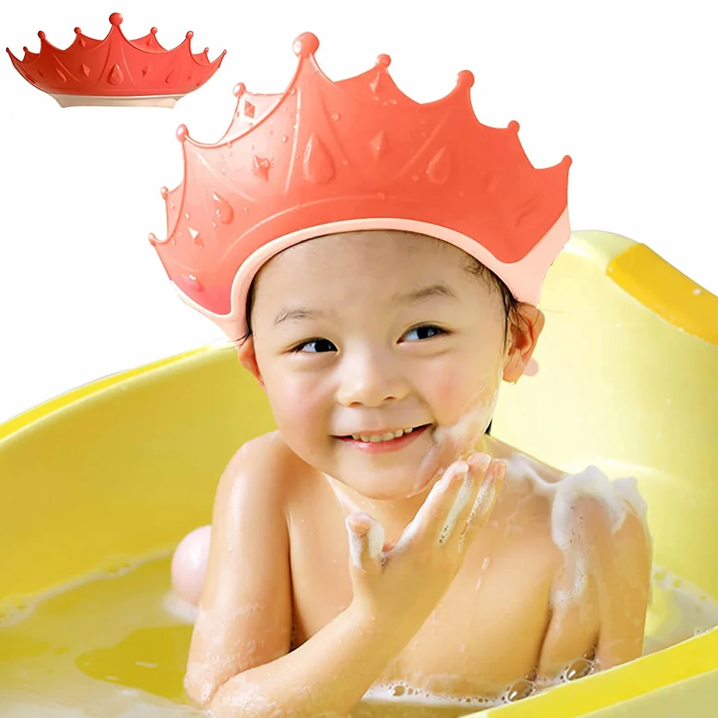 Bonnet de douche réglable enfant bébé protection shampooing lavage cheveux sans larmes 0-9 ans couronne rouge