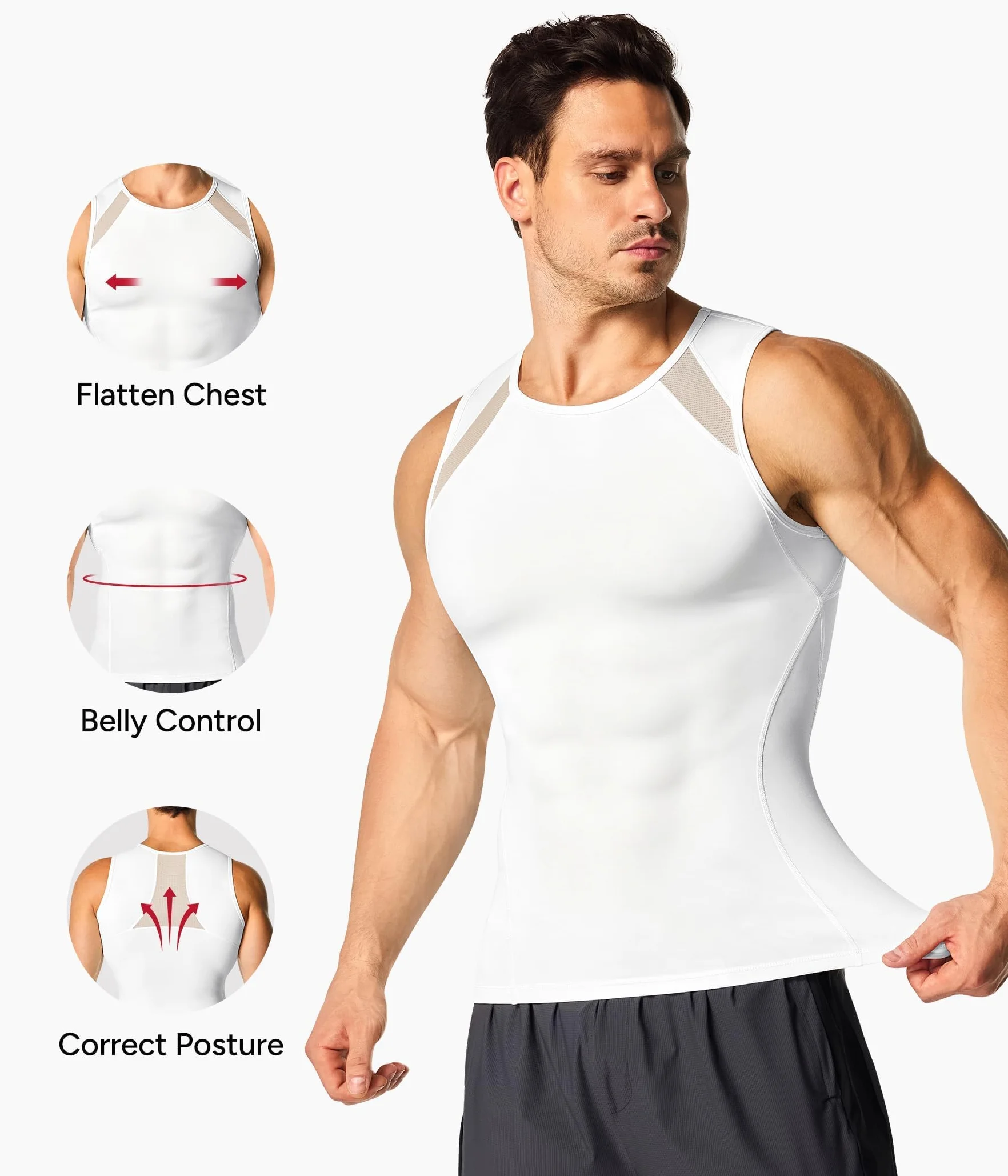 Nebility Compression Débardeur Gainant Homme Gaine Ventre Plat T Shirt Invisible Body Shaper