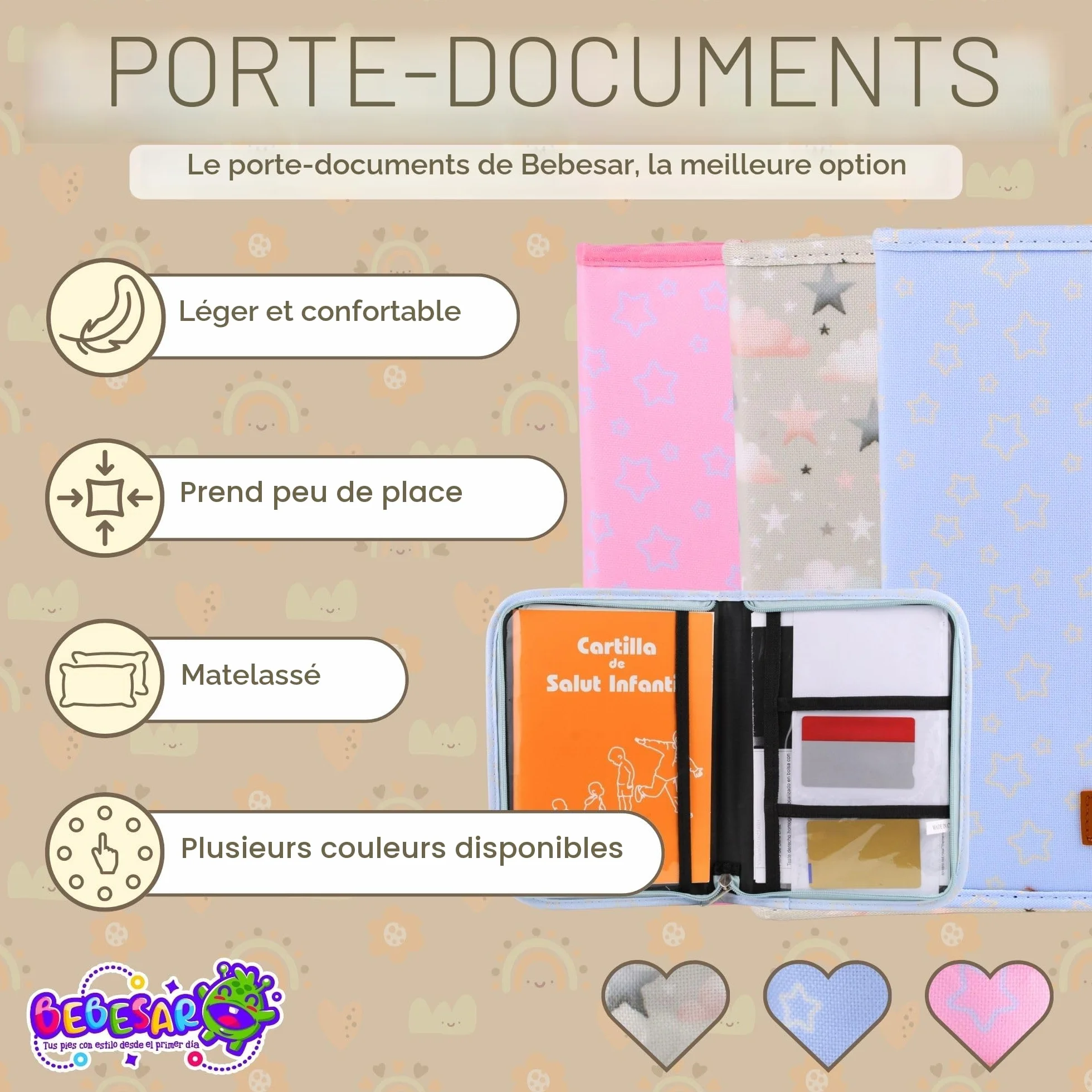 Protège Carnet de Santé Bébé Imperméable Pochette Carnet de Santé Beige