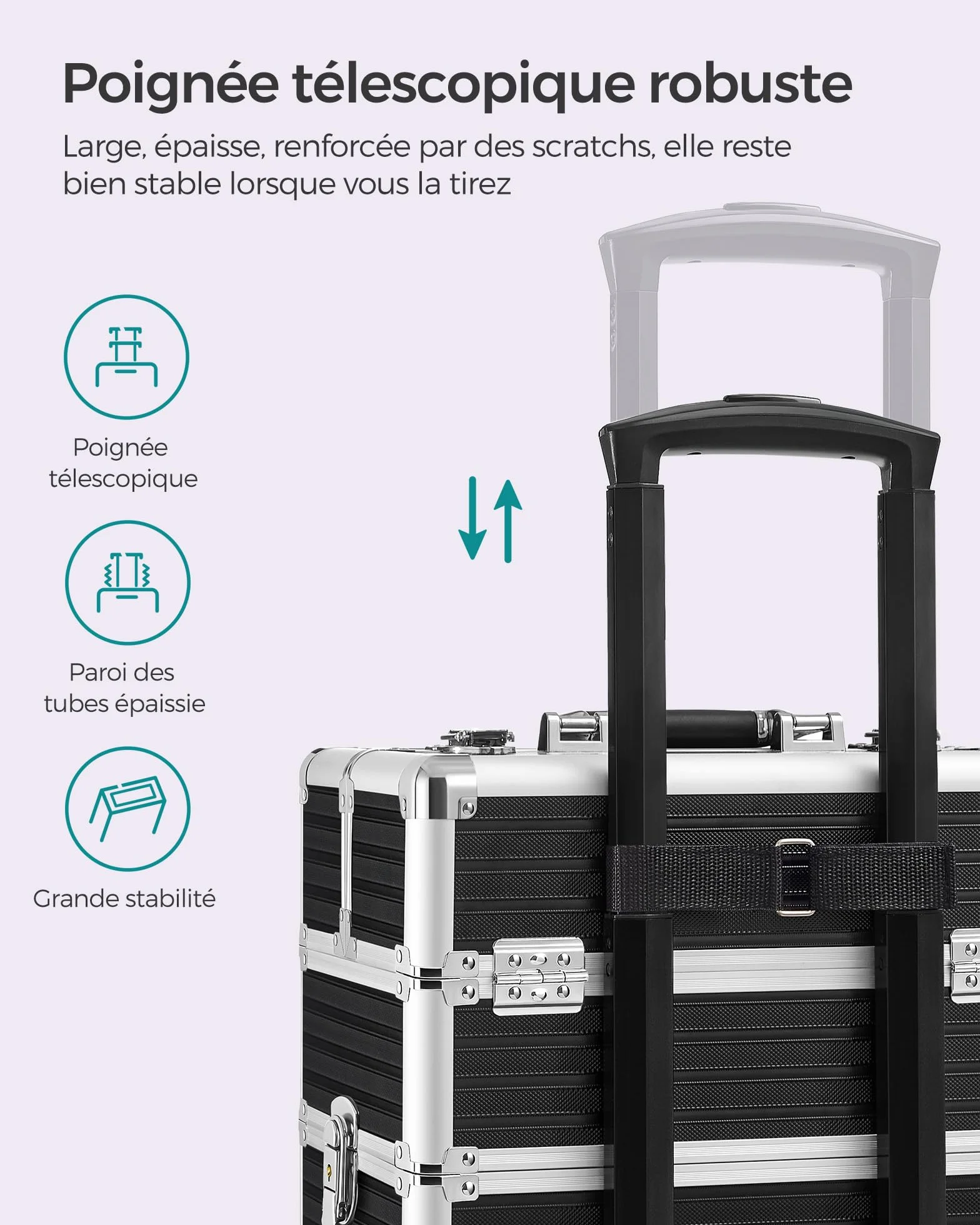 SONGMICS Valise de Maquillage Professionnel 3-en-1, Mallette Cosmétique XXL 34 x 24 x 70,5 cm, Noir