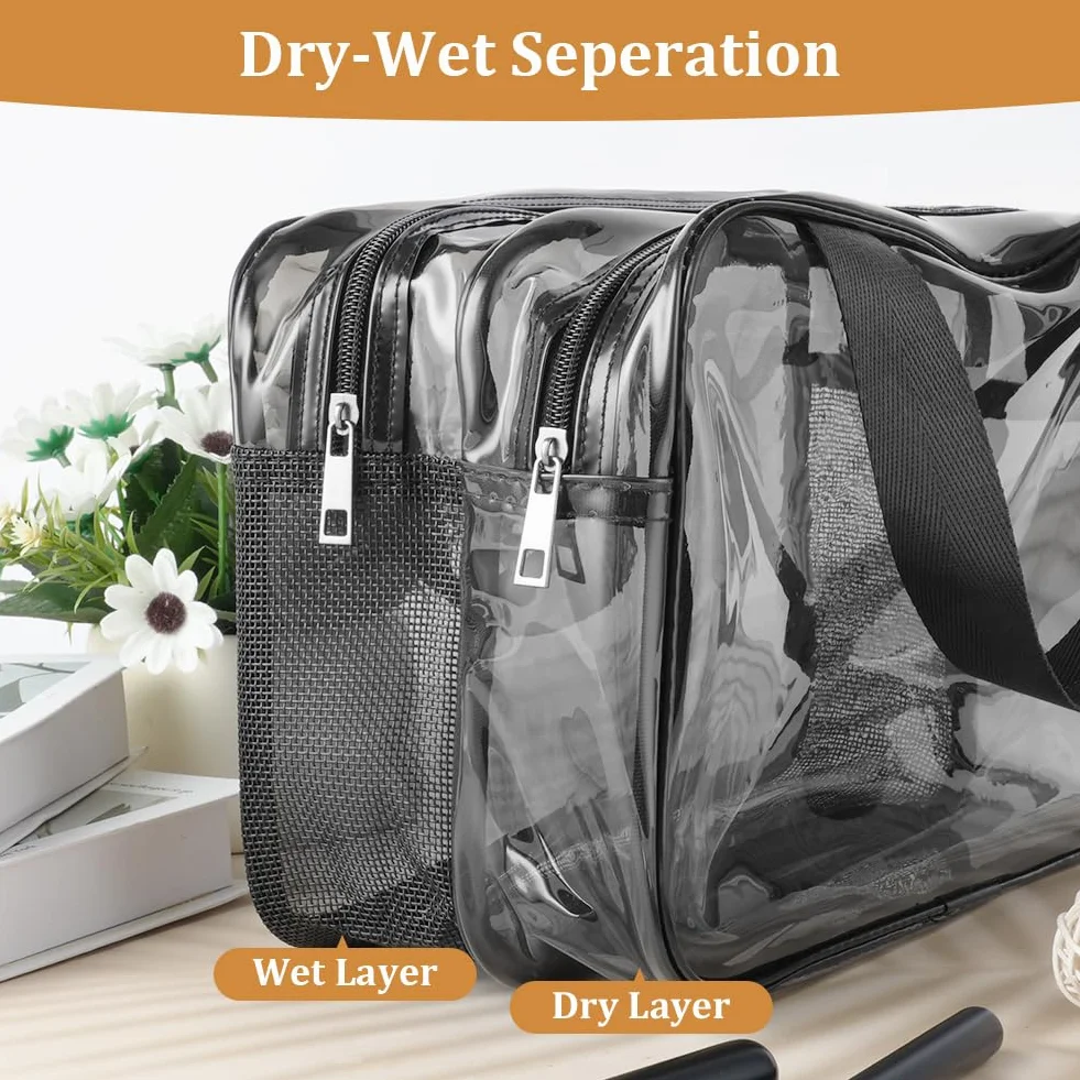 Aucuu Trousse de Toilette Voyage PVC Grande Capacité Double Couche Transparente avec Poignée Sac Cosmétiques