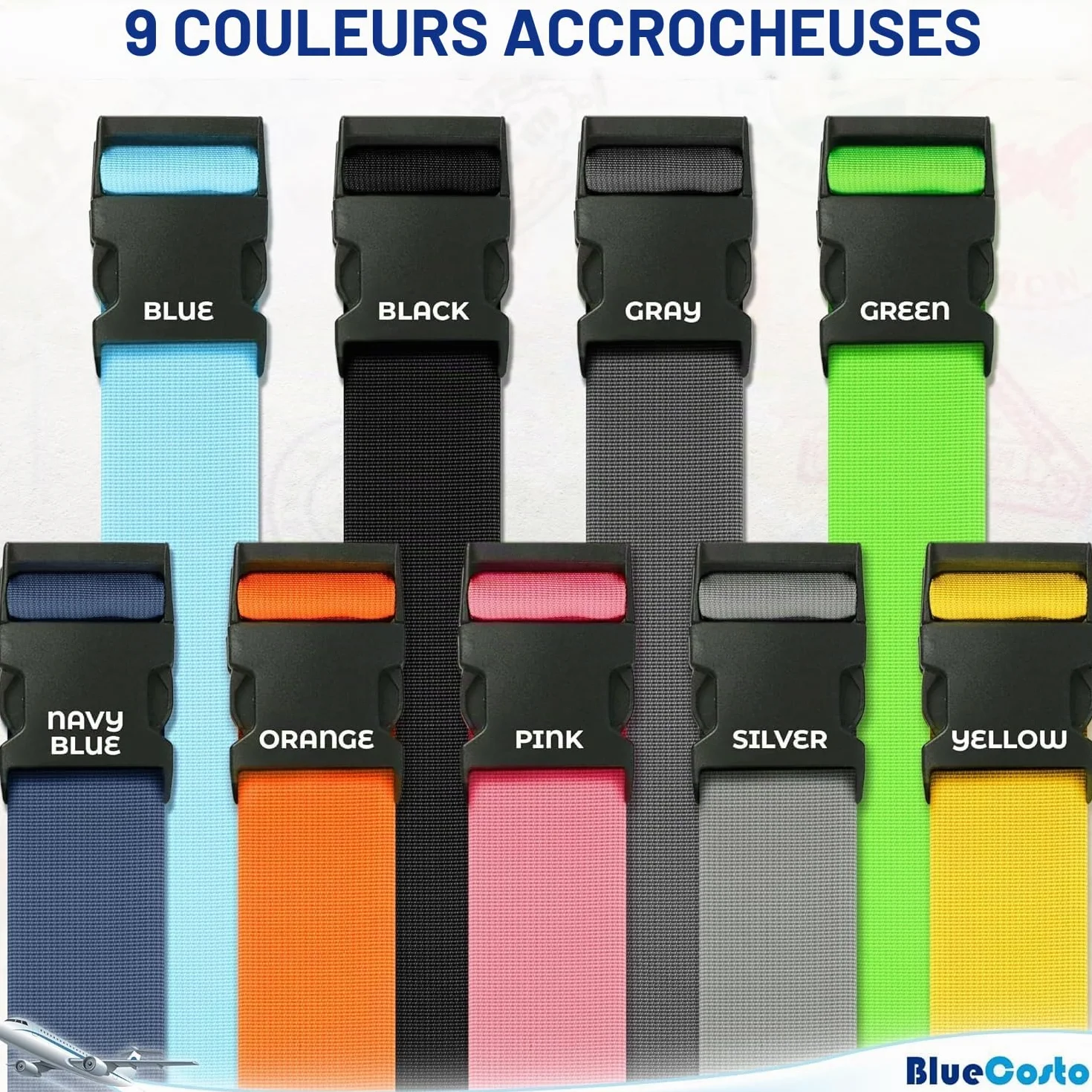 BlueCosto Cinghie per Bagagli in Nylon 4 Pezzi - Cinture per Valigie Regolabili 1-2 Metri Nero