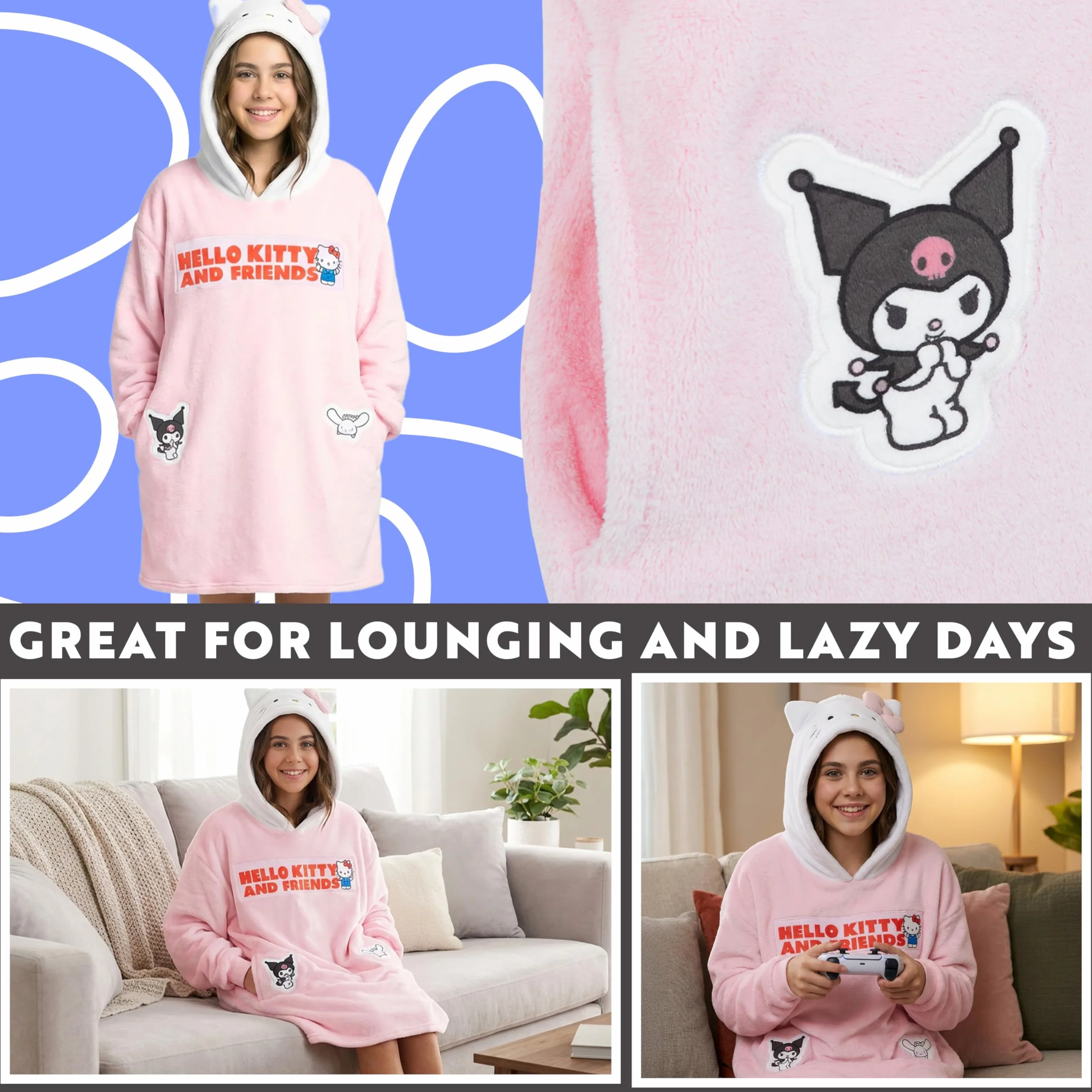 Hello Kitty Sanrio Sweat à Capuche Oversize Fille Polaire