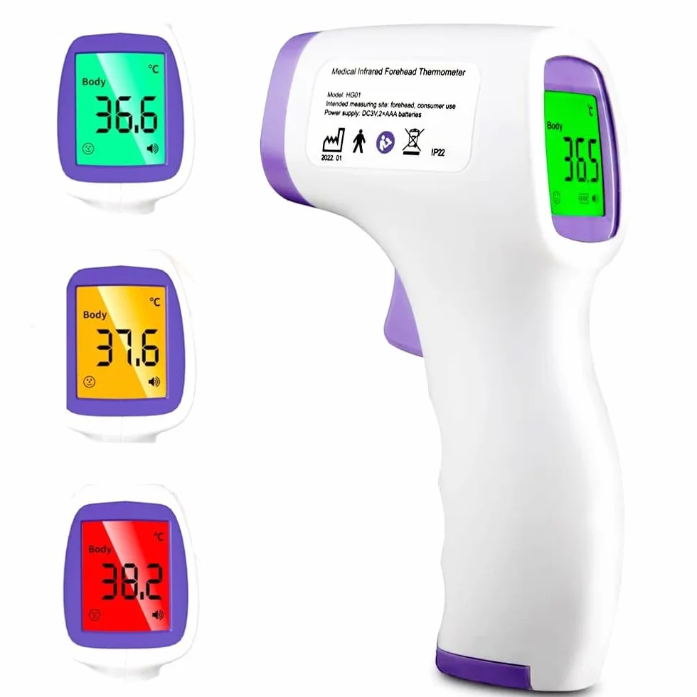 Thermomètre Infrarouge Sans Contact avec Écran LCD Rétroéclairé - Alarme Fièvre et Mémoire 50 Mesures