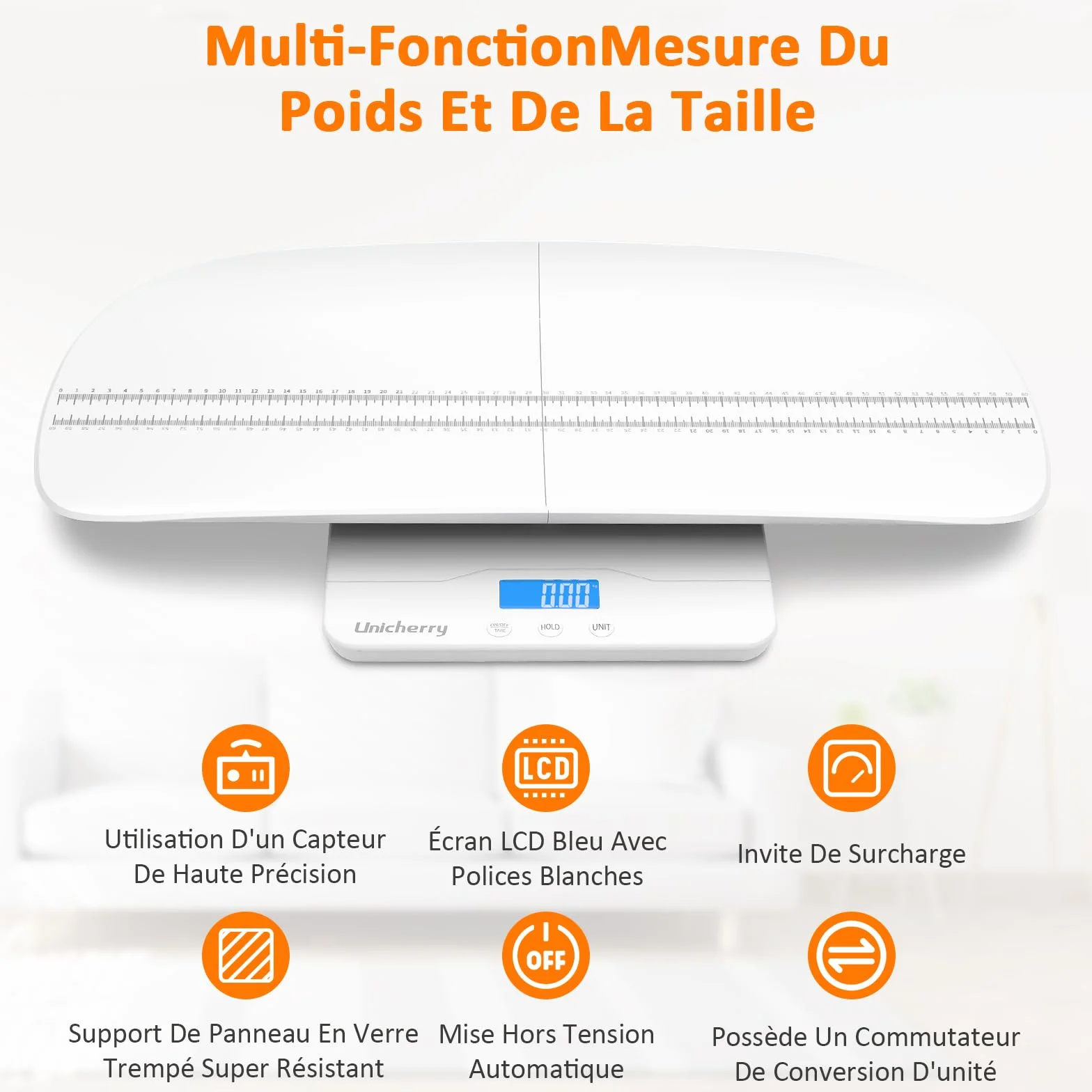 Pèse-Bébé numérique multifonctionnel avec plateau amovible, tare et maintien, 100kg