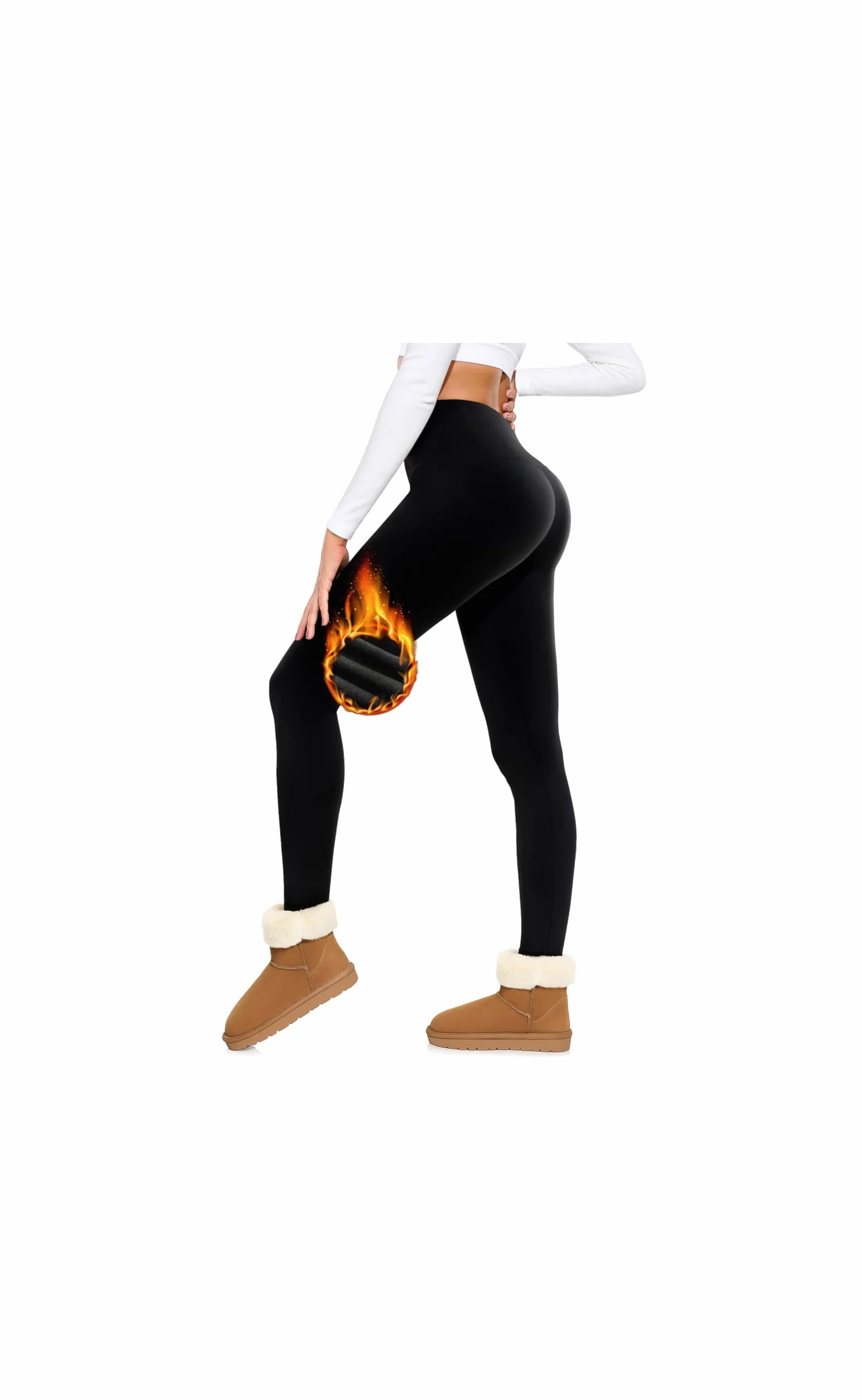 BENNIES Legging Thermique Femme Pantalon Polaire Taille Haute Automne Hiver Fitness Sport Yoga Noir