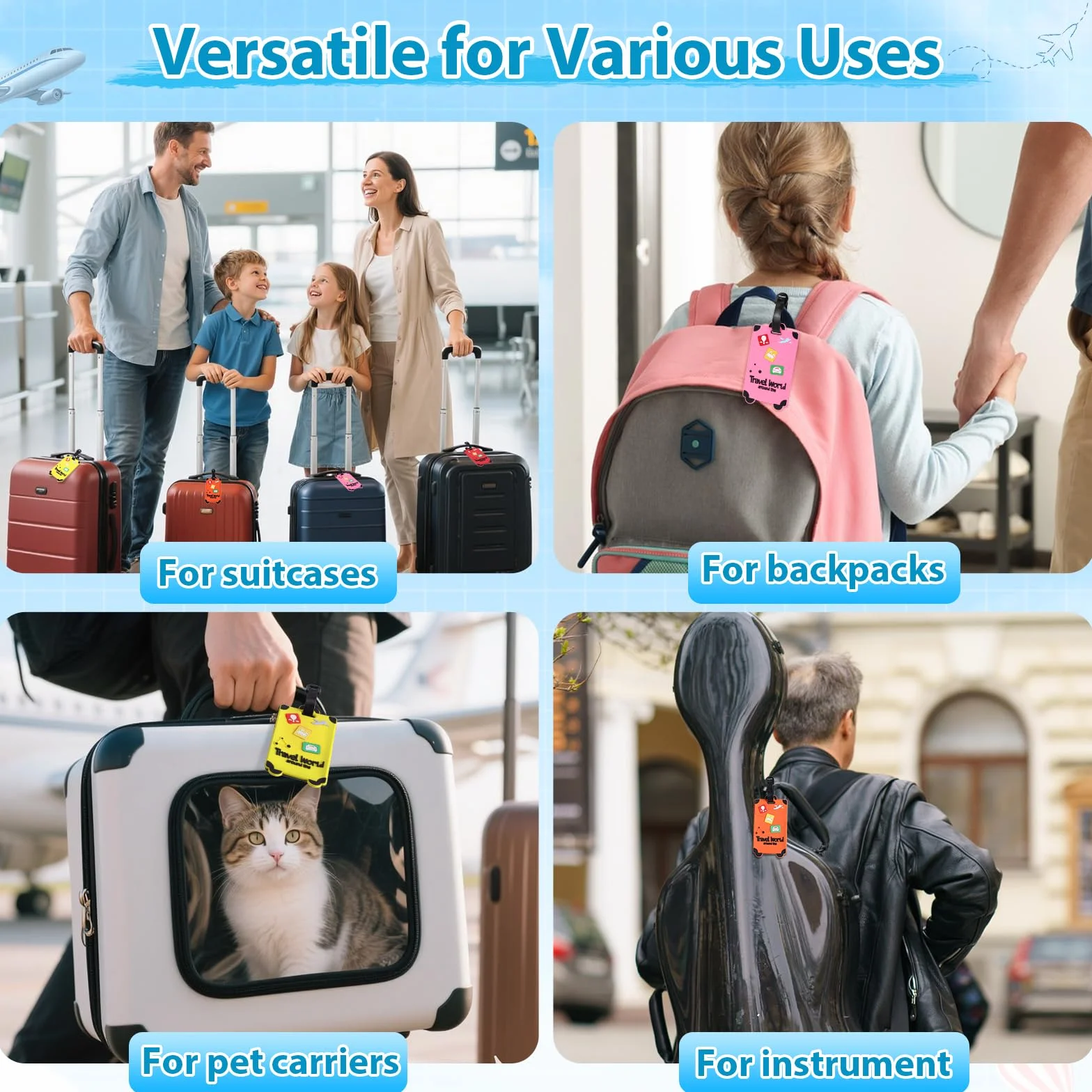 Alyvisun 4 Pcs Étiquette Bagage Silicone Imperméable avec Carte d'Identification, Couleurs Foncées