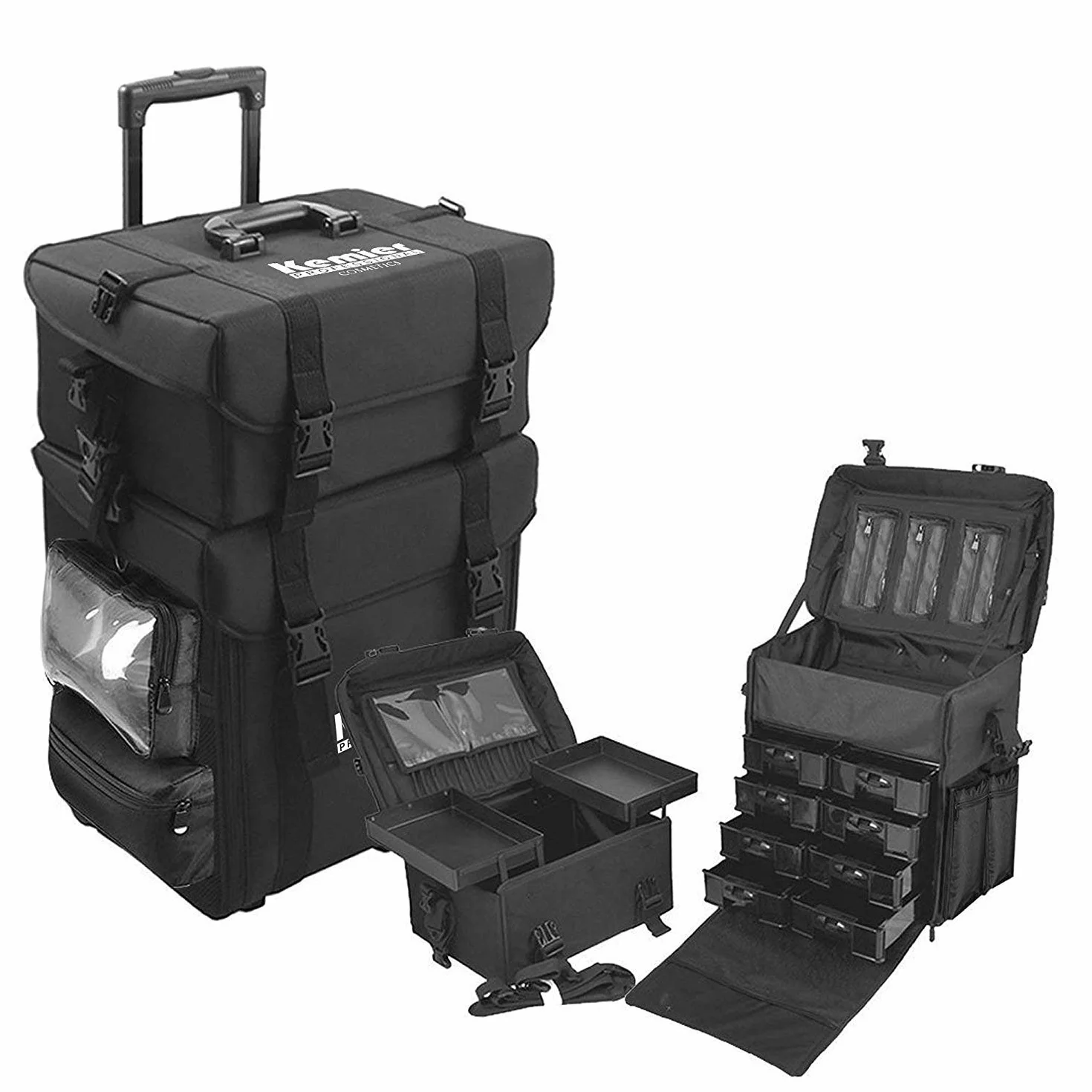 Mallette de Maquillage Professionnelle Kemier Roues Omni-directionnelles 2 en 1 à Côté Souple avec Tiroirs