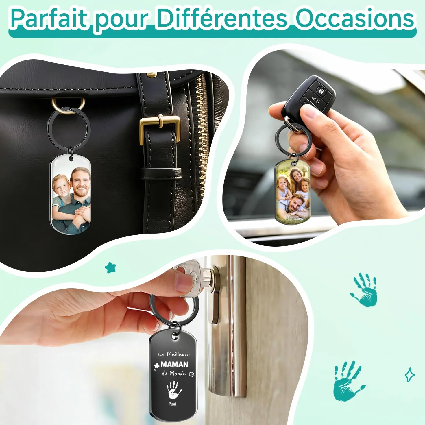 Porte Clef Personnalisable Cadeau Papa Empreinte de Main Photo Fête des Pères