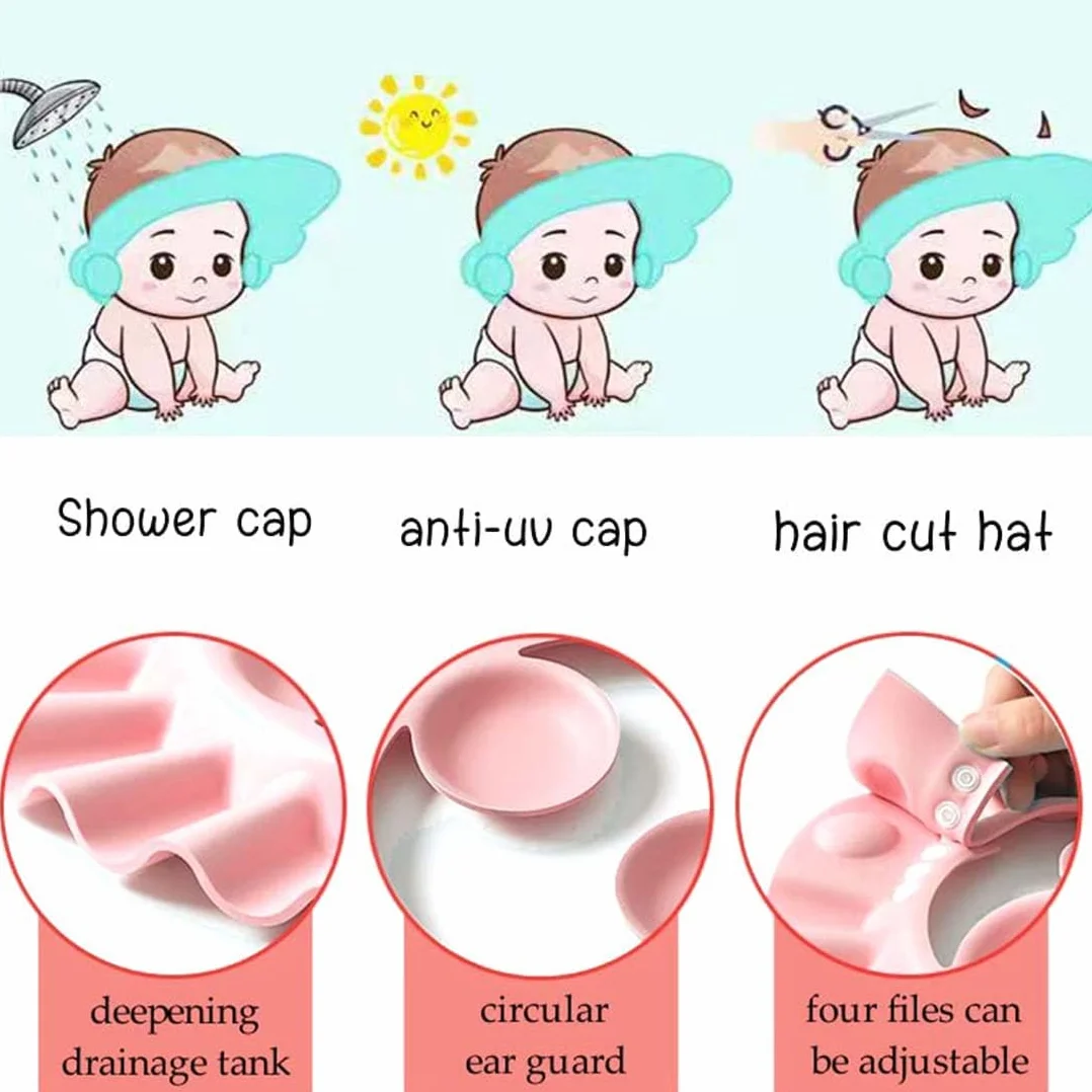Bonnet de Douche Bébé Réglable avec Visière, Protège Yeux et Oreilles, Chapeau de Bain pour Enfants